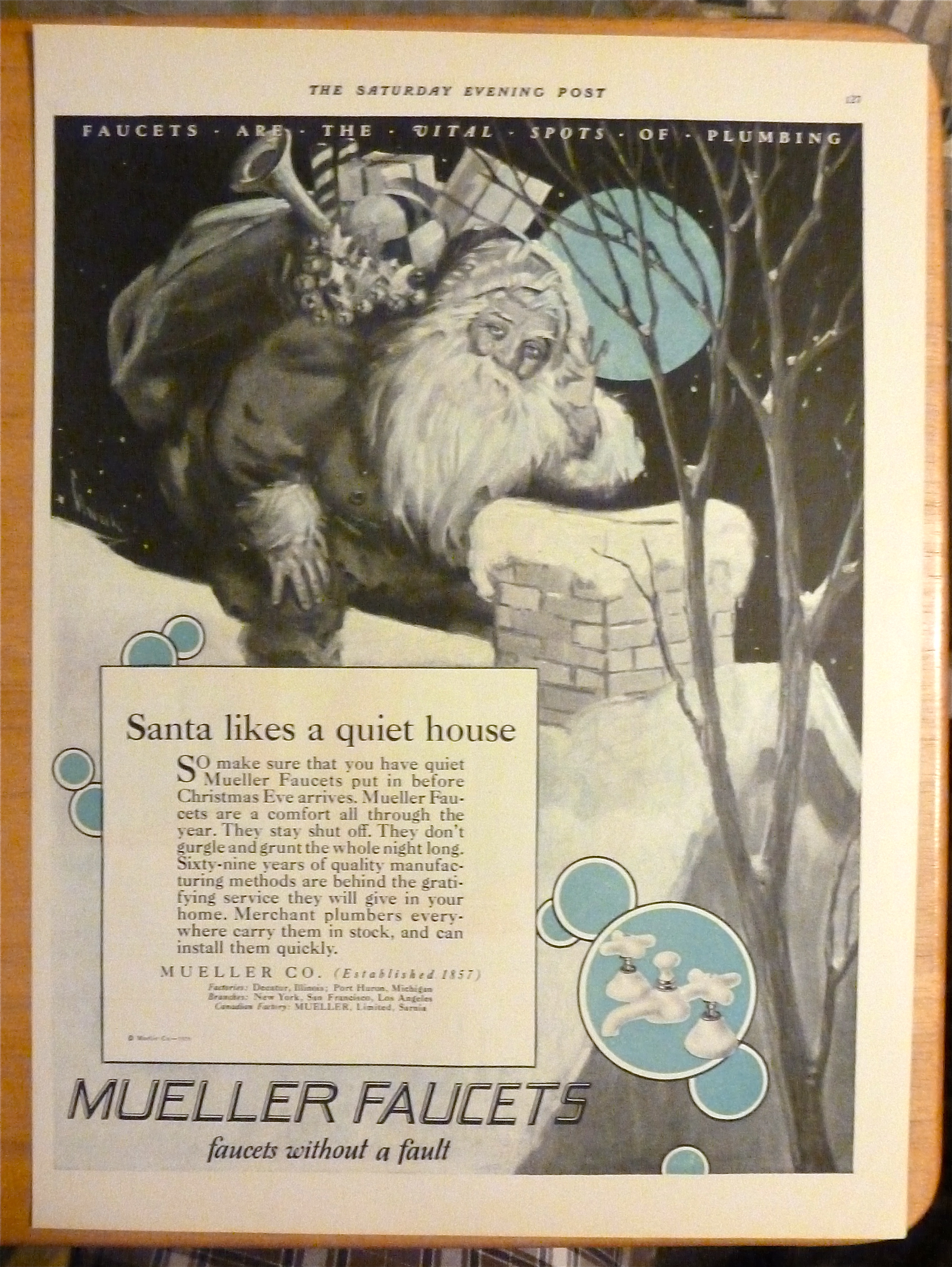 1926 Mueller Faucets with Santa By Chimney