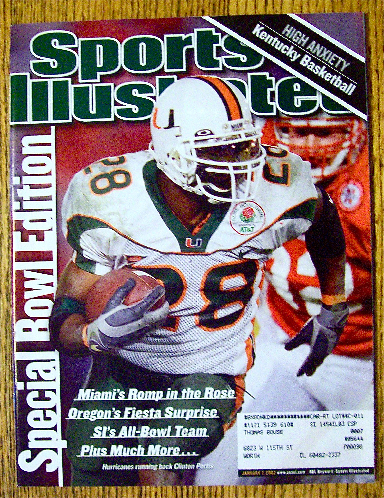 Sports Illustrated Magazine January 7, 2002 Clinton P.