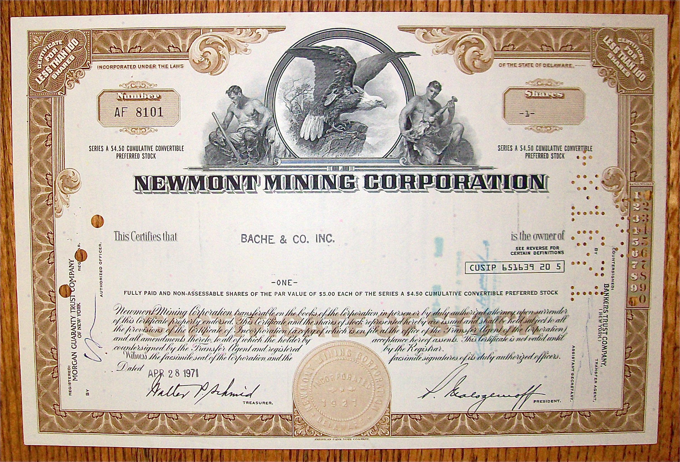 1971 Newmont Mining Corporation Stock Certificate