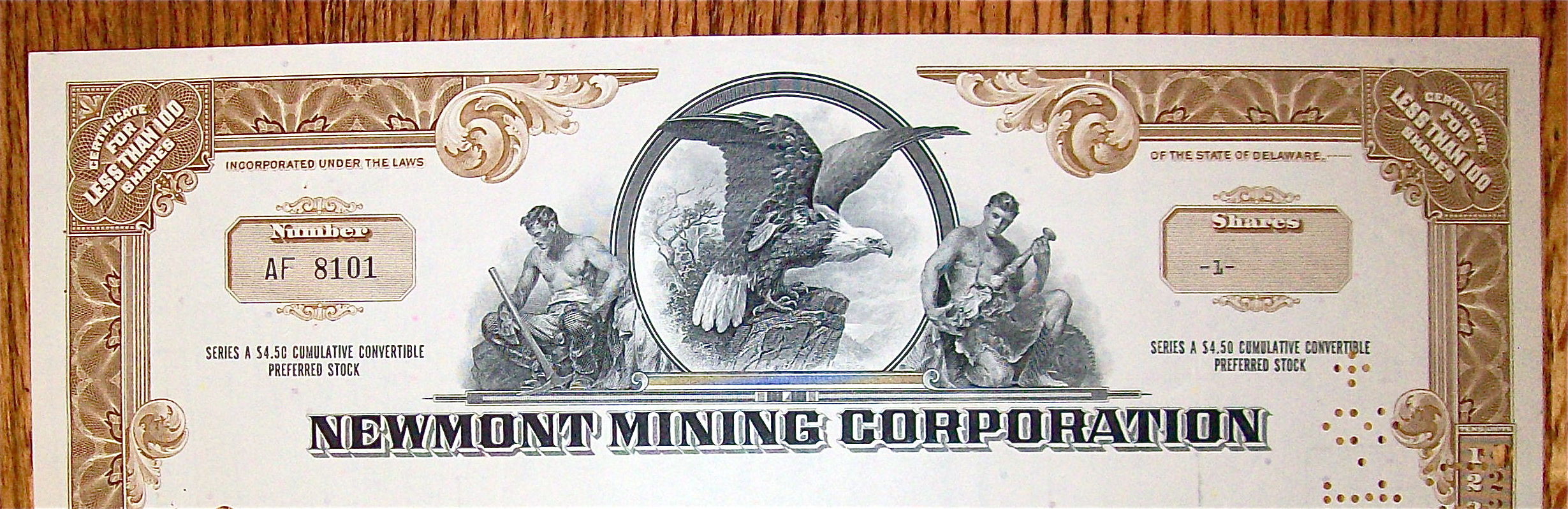 1971 Newmont Mining Corporation Stock Certificate
