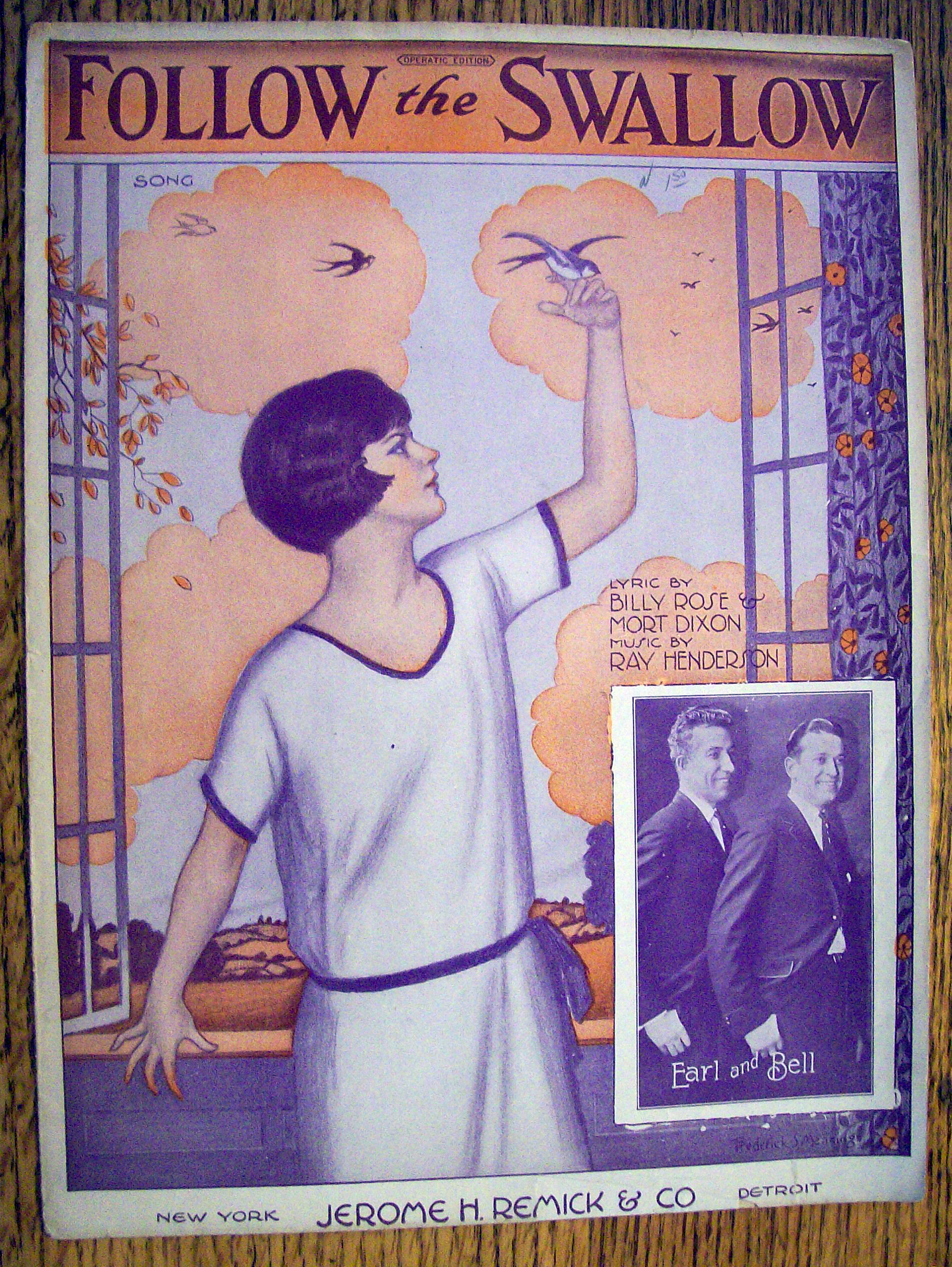 Sheet Music For 1924 Follow The Swallow