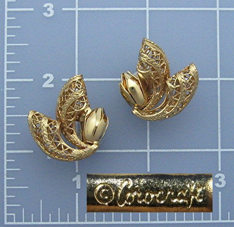 Earrings Gold Filigree Corocraft Clip