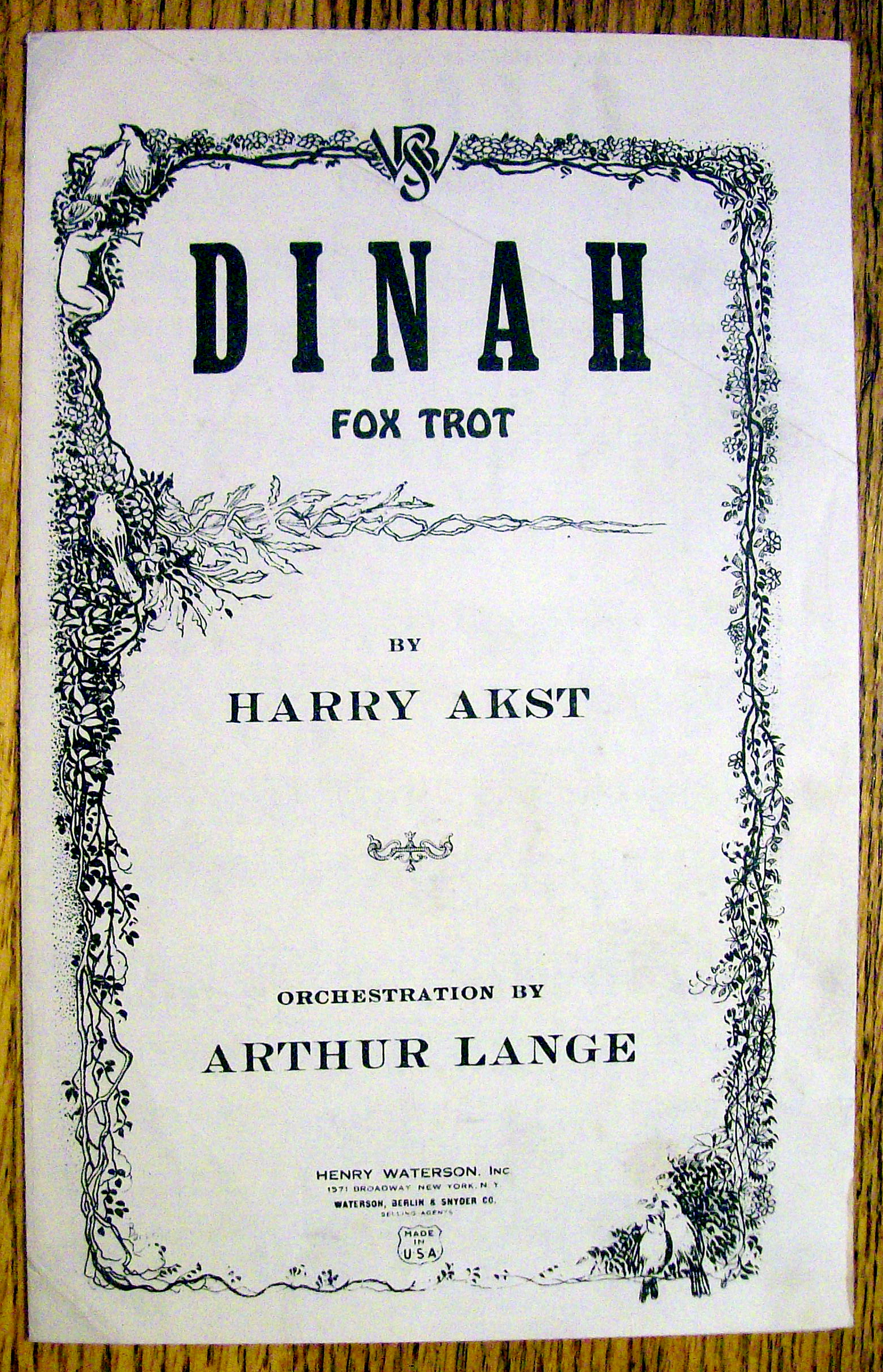 Sheet Music For 1925 Dinah Fox Trot