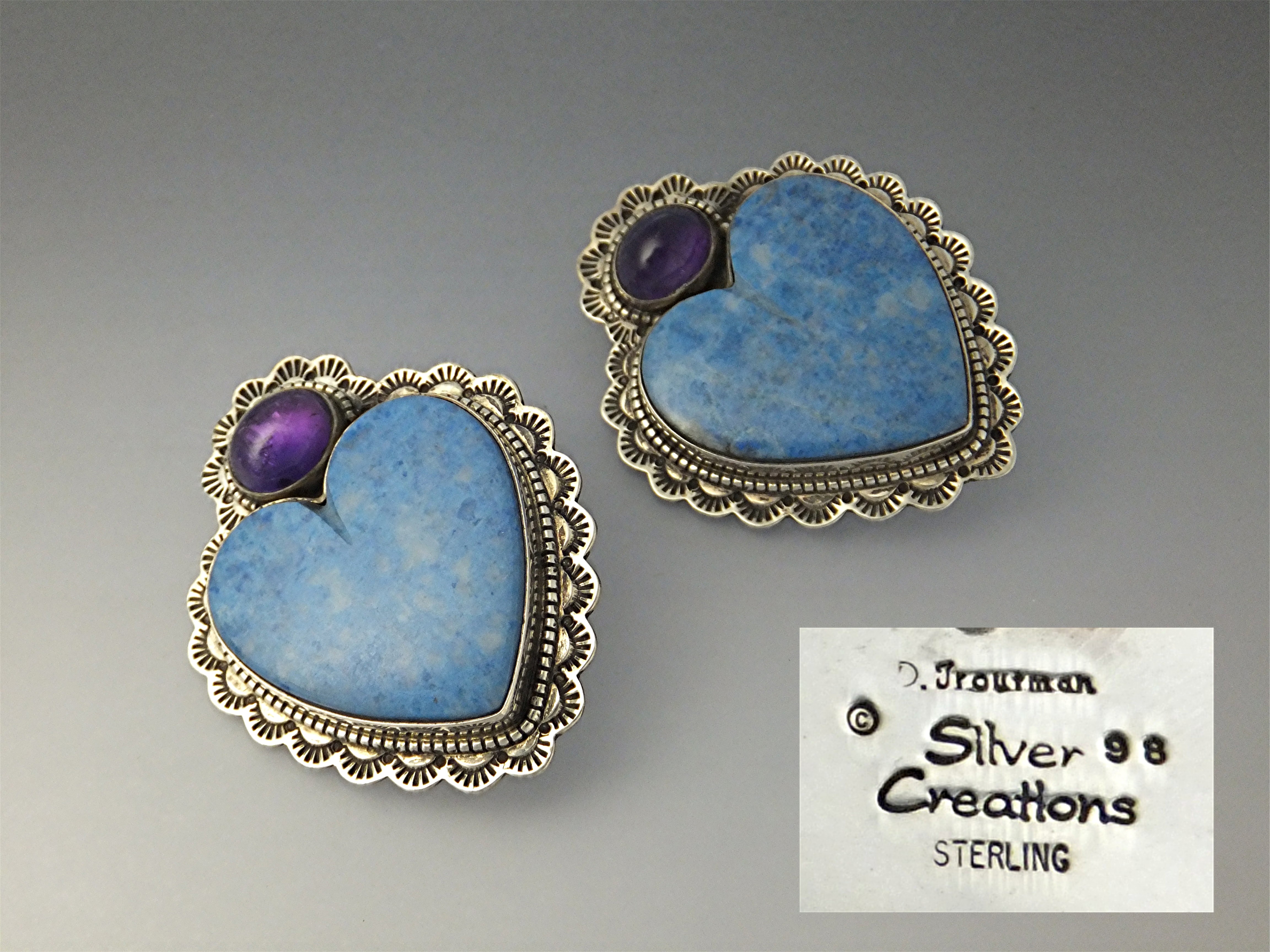 David Troutman Sterling Silver Denhim Lapis Heart Clip