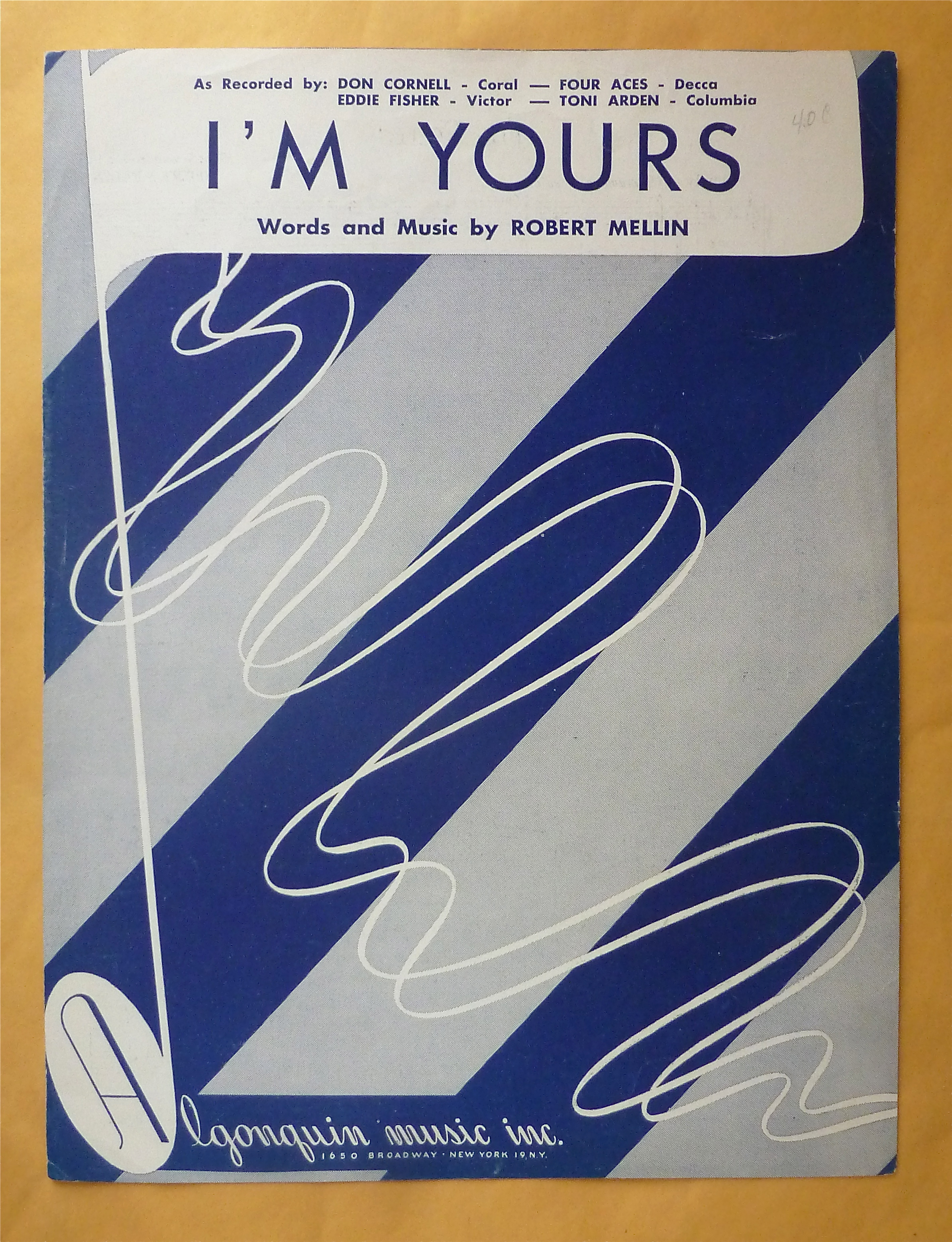 Sheet Music For 1952 I'm Yours