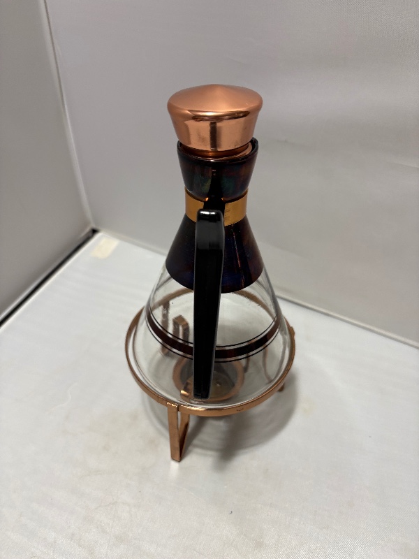 Vintage Copper and Glass Carafe with Black Handle and Warmer MC 1960s