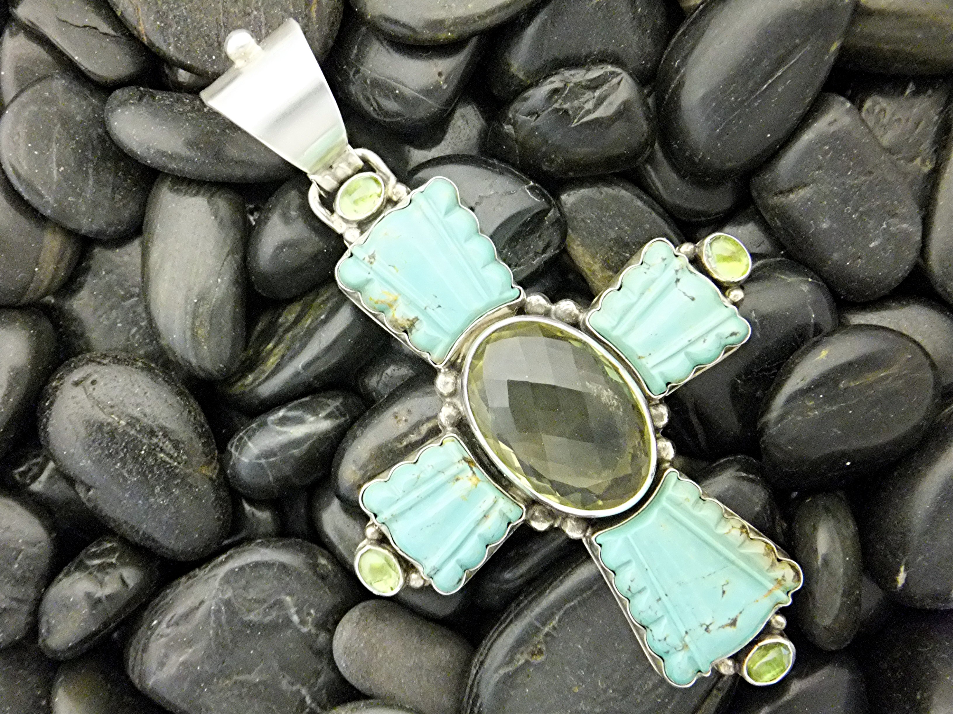 David Troutman Sterling Silver Carved Turquoise Citrine