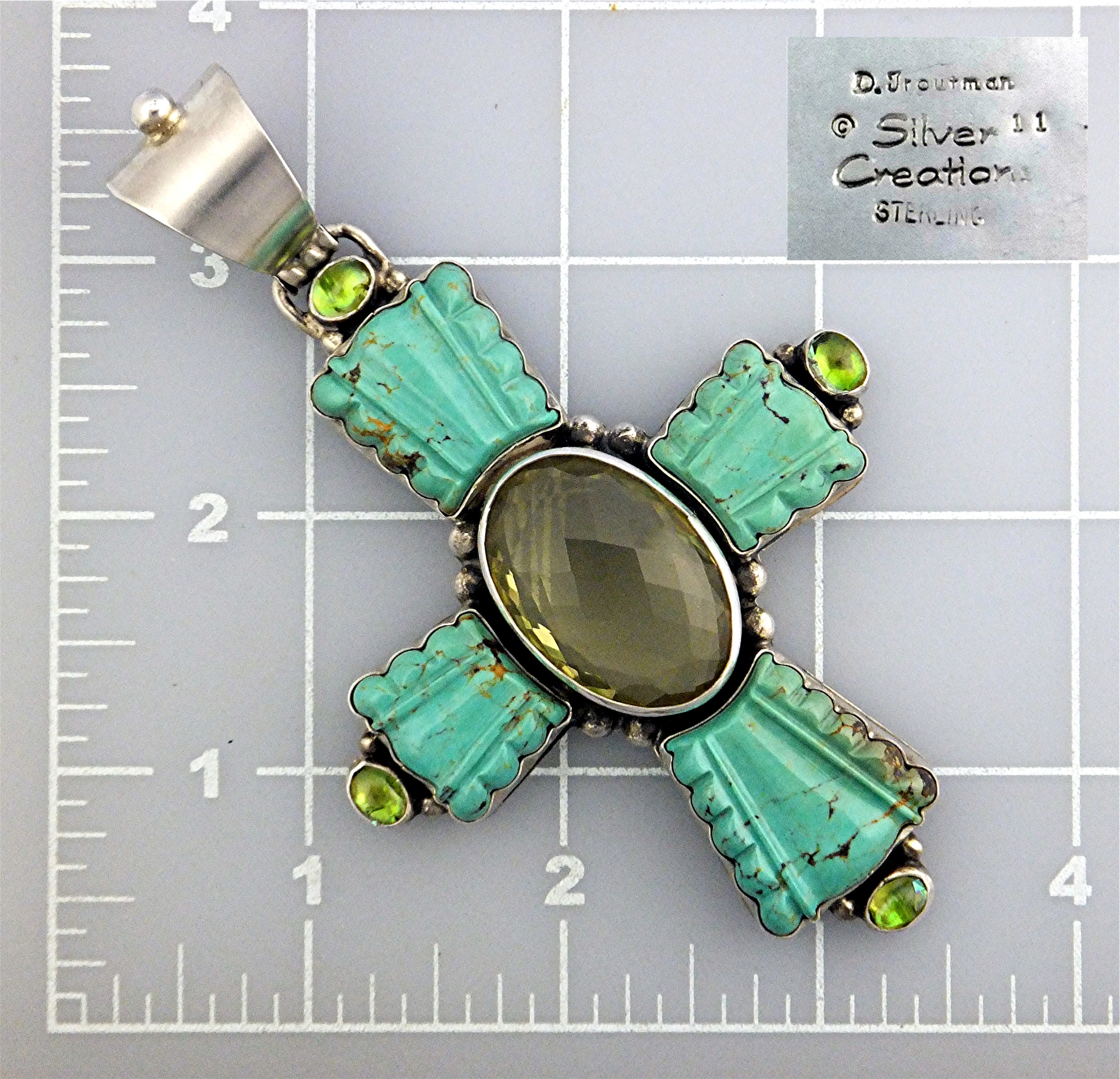 David Troutman Sterling Silver Carved Turquoise Citrine