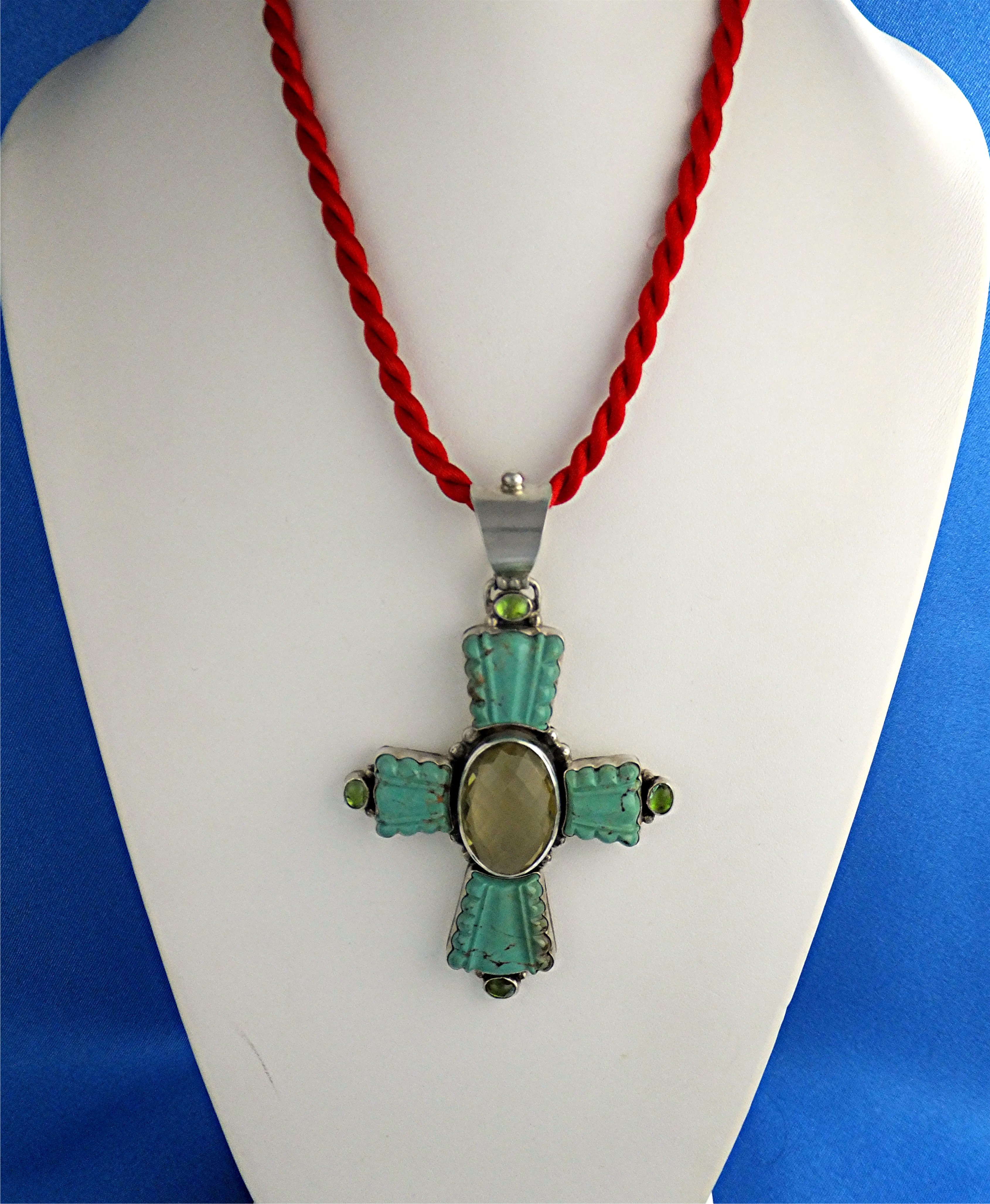 David Troutman Sterling Silver Carved Turquoise Citrine