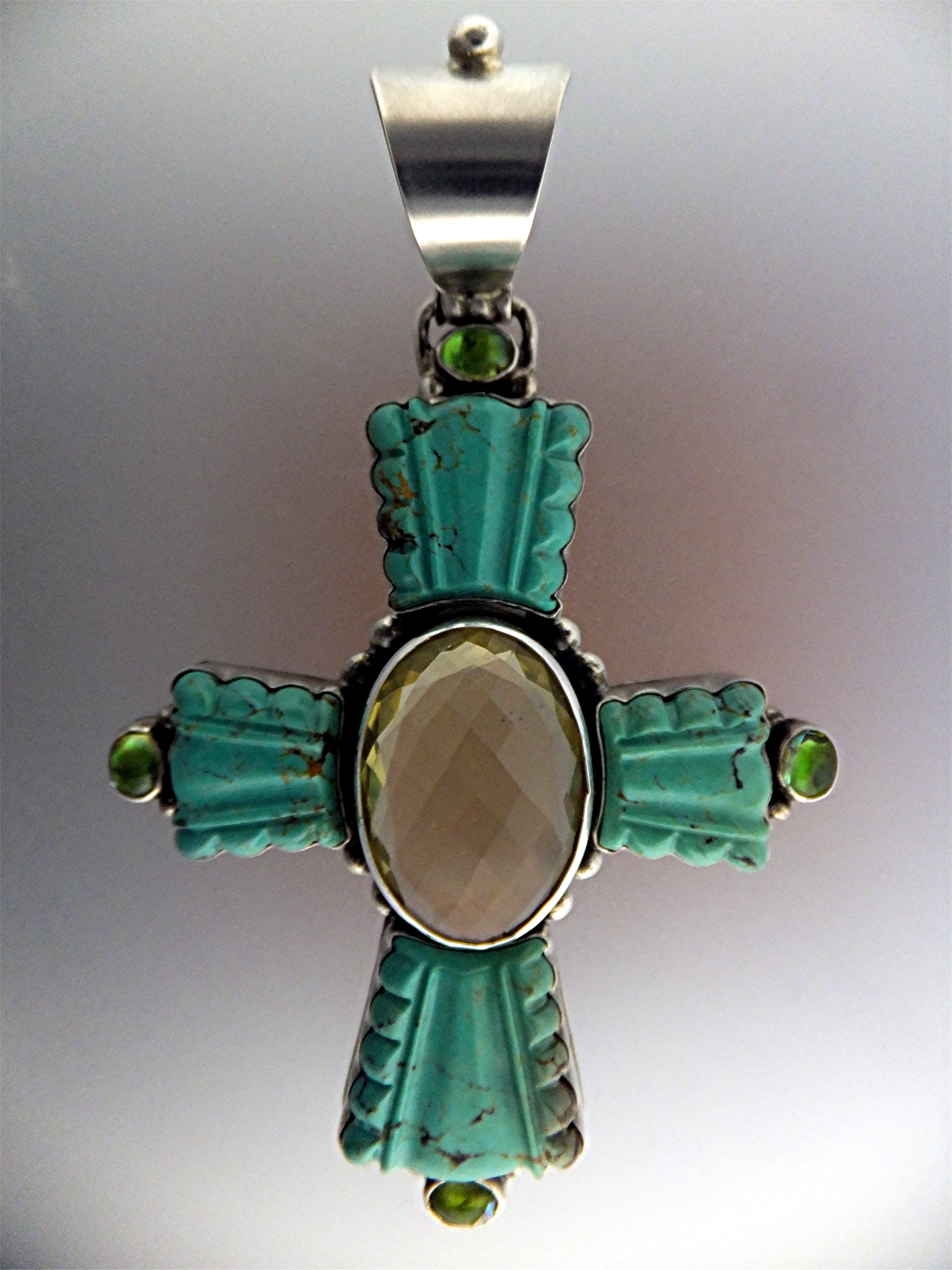 David Troutman Sterling Silver Carved Turquoise Citrine