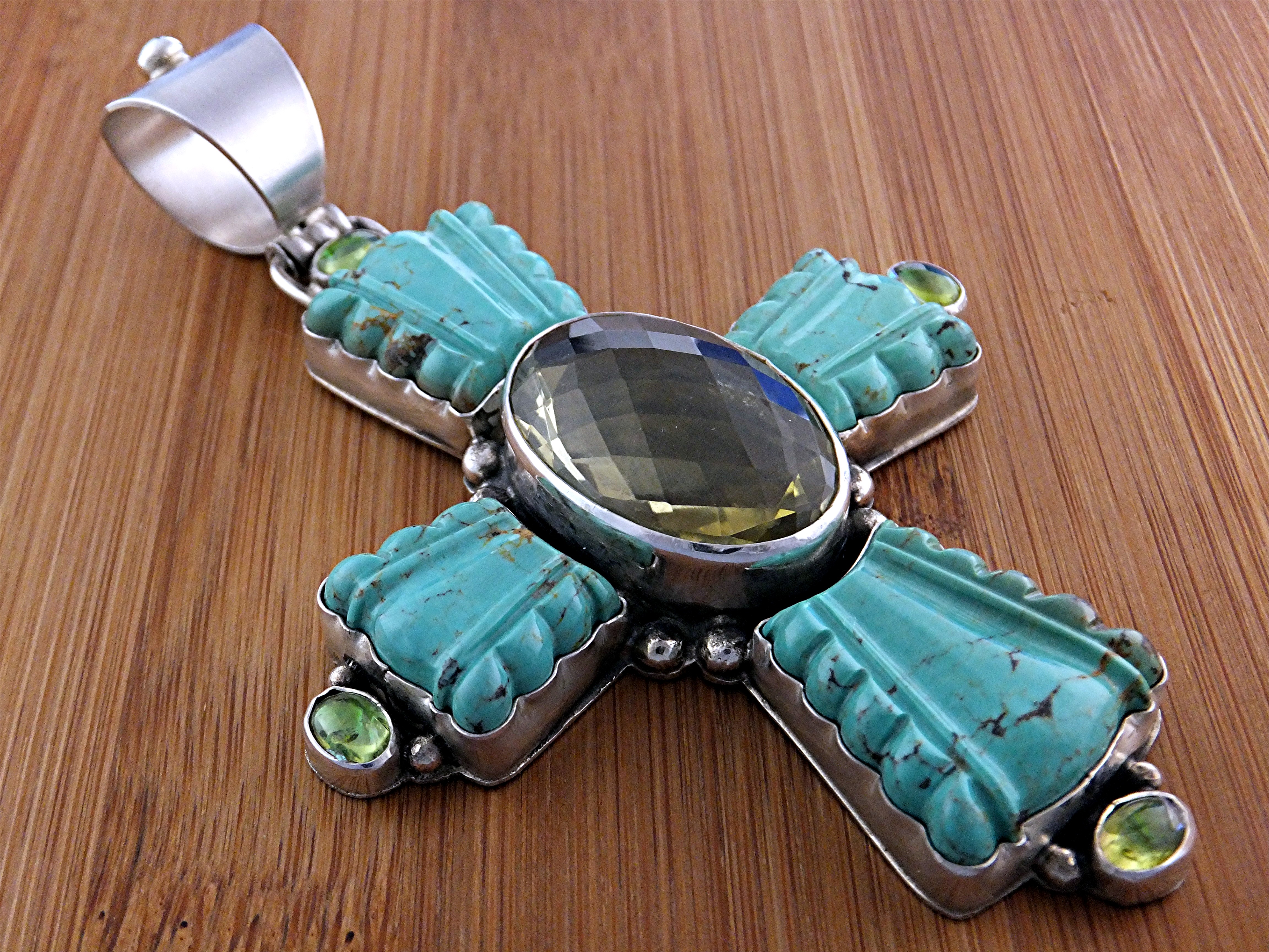 David Troutman Sterling Silver Carved Turquoise Citrine