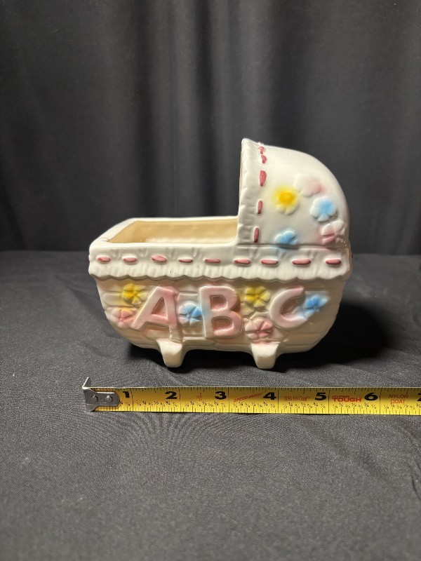 Vintage Ceramic Baby Bassinet Cradle Planter "ABC" Nursery Decor Made in Japan 104 1