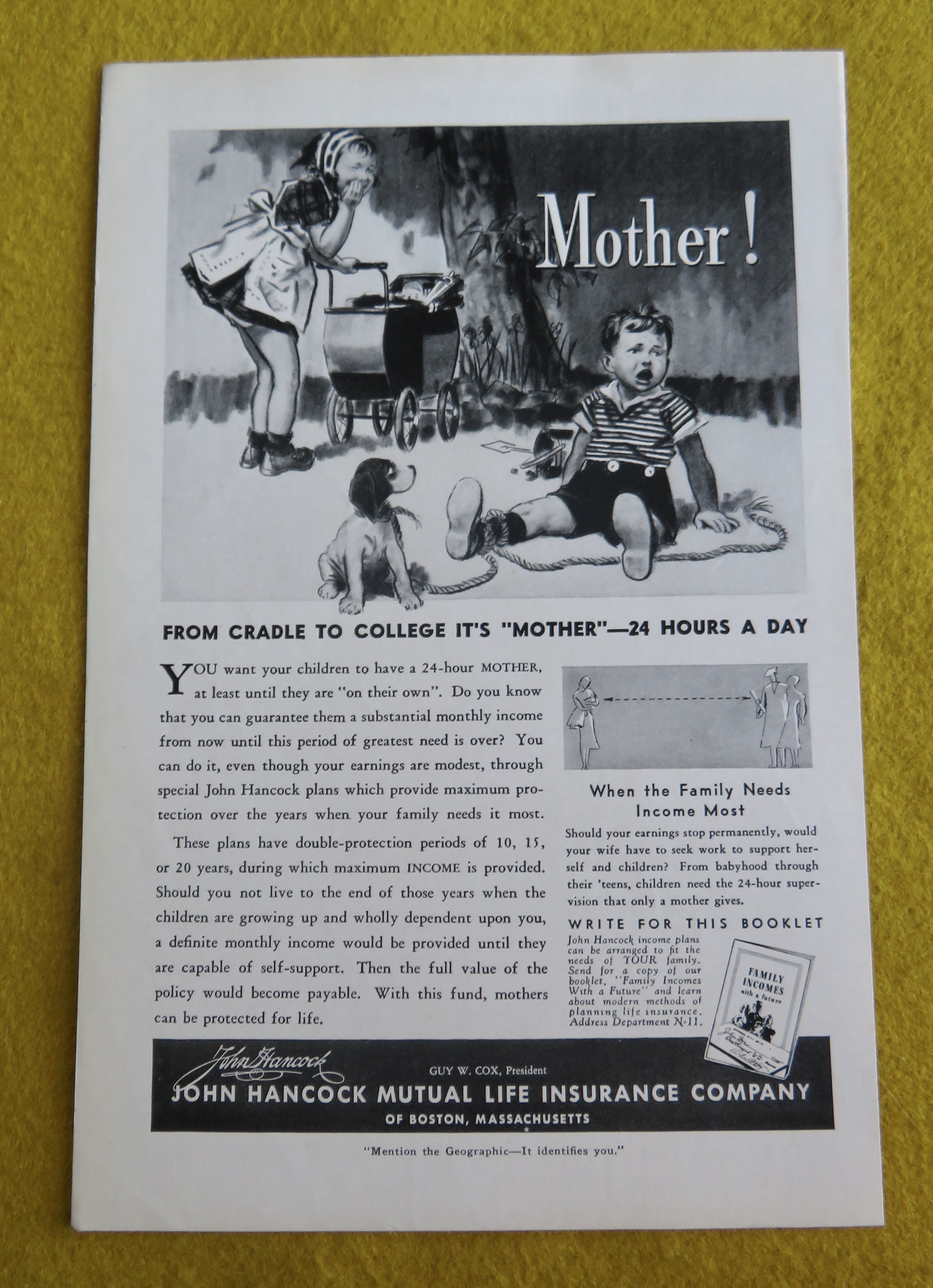 1938 John Hancock Mutual Life Insurance Co w/Boy & Girl