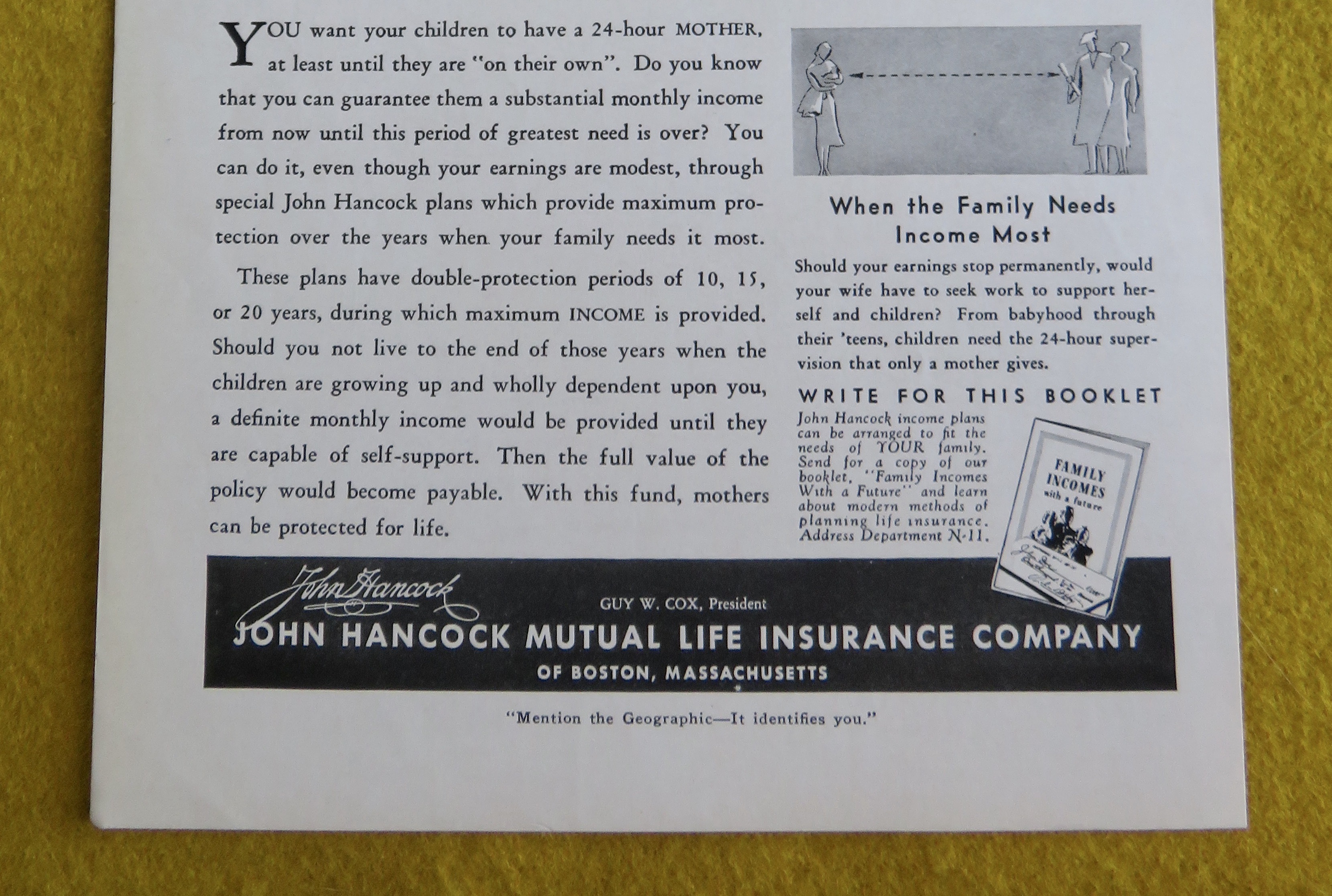 1938 John Hancock Mutual Life Insurance Co w/Boy & Girl