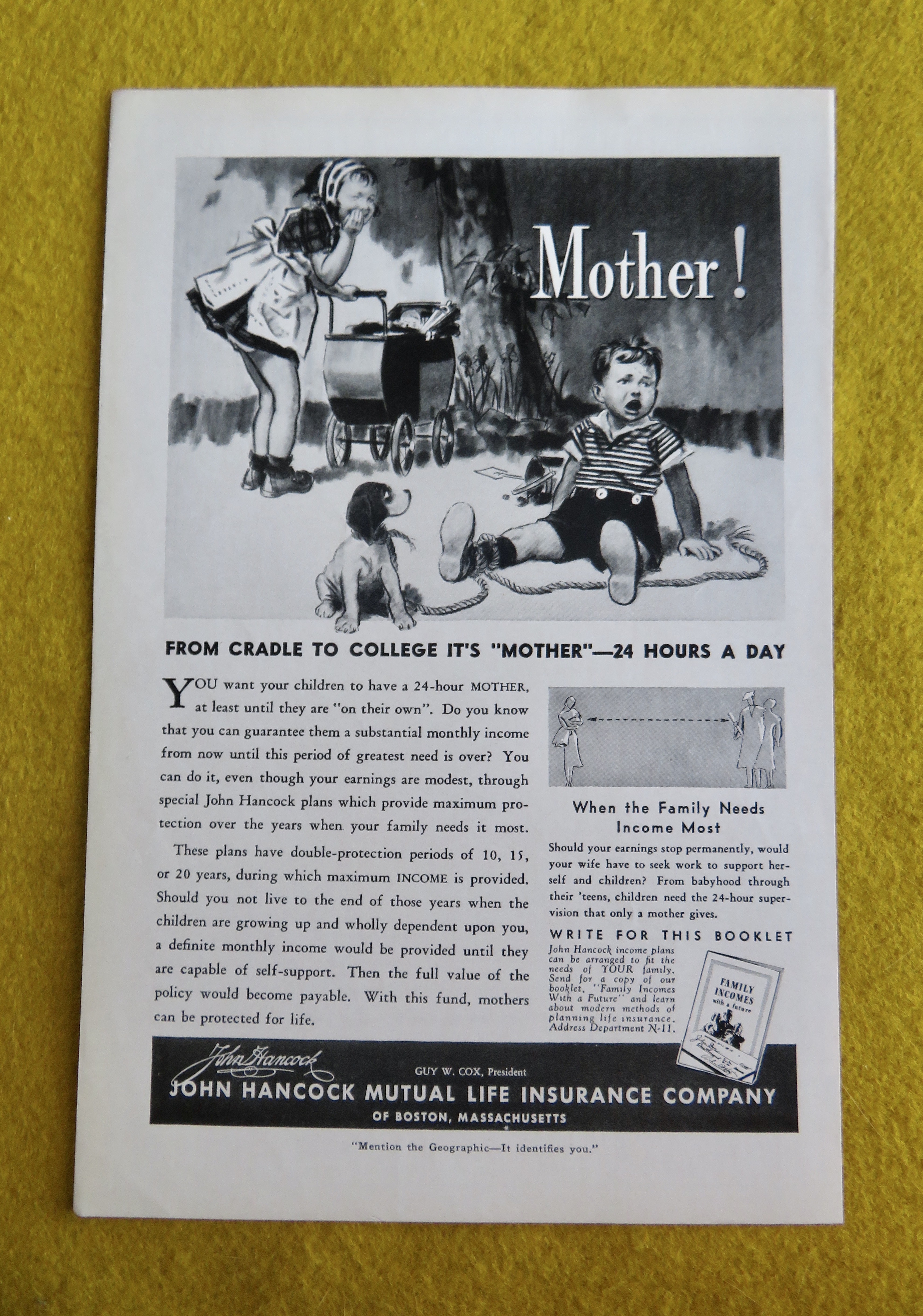 1938 John Hancock Mutual Life Insurance Co w/Boy & Girl