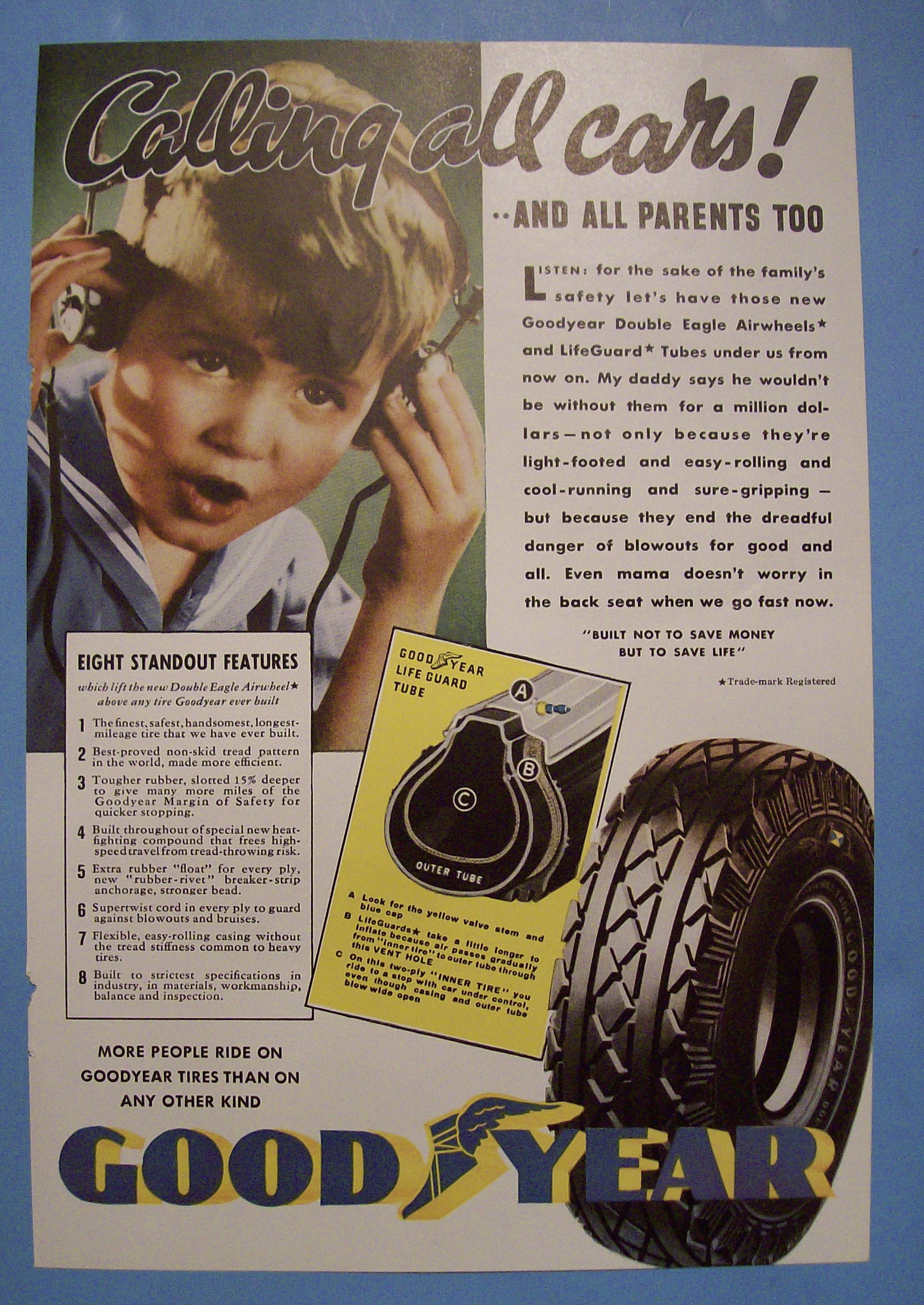1936 Goodyear Tires with Little Boy with Headphones