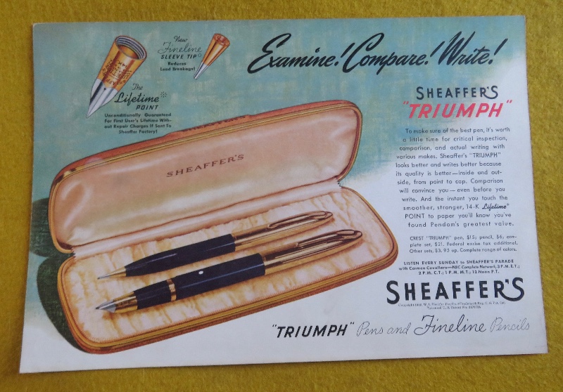 1946 Sheaffer Pens With Sheaffer's Triumph Pen & Pencil