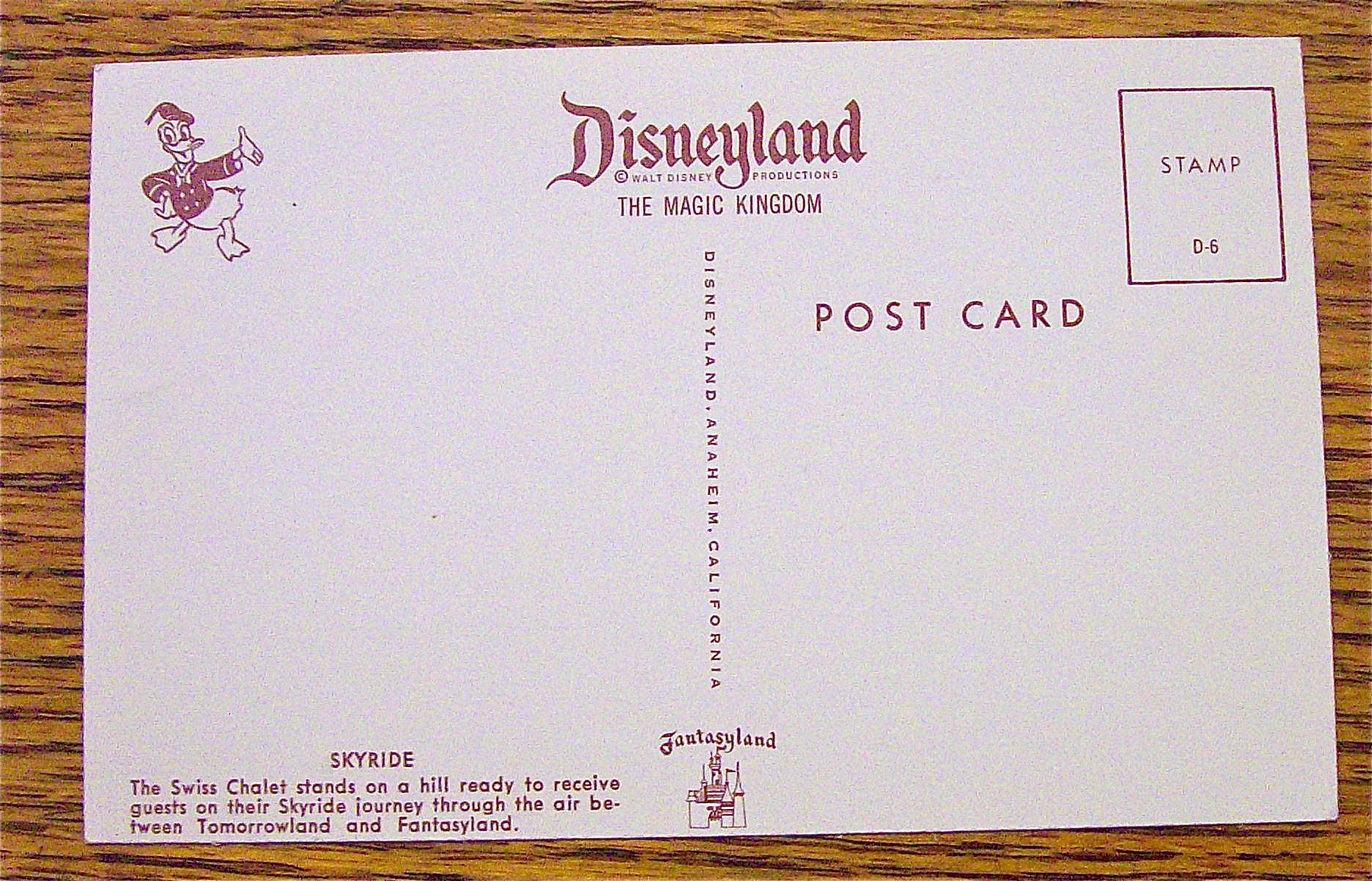 Skyride (The Magic Kingdom In Disneyland) Postcard
