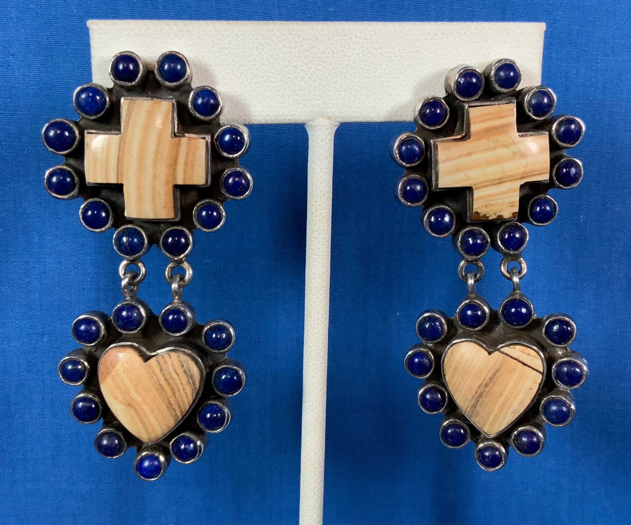 Dan Dodson Sterling Silver Jasper Lapis Clip Earrings