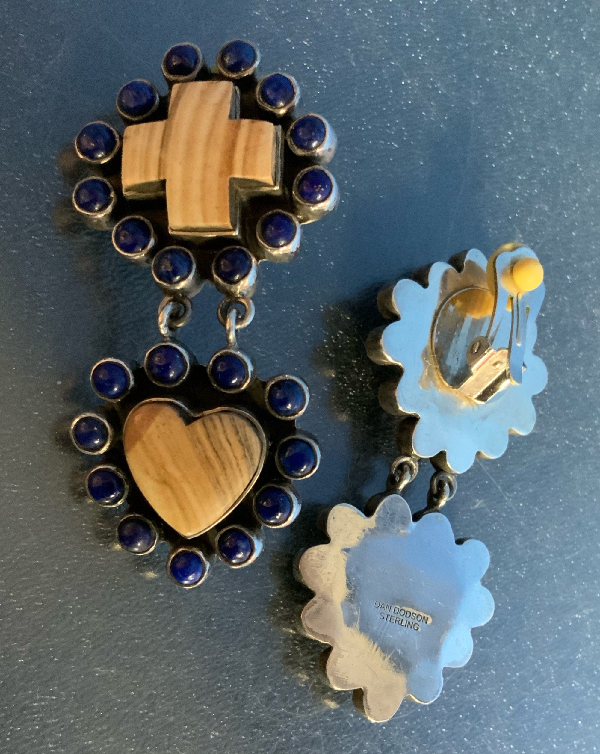 Dan Dodson Sterling Silver Jasper Lapis Clip Earrings