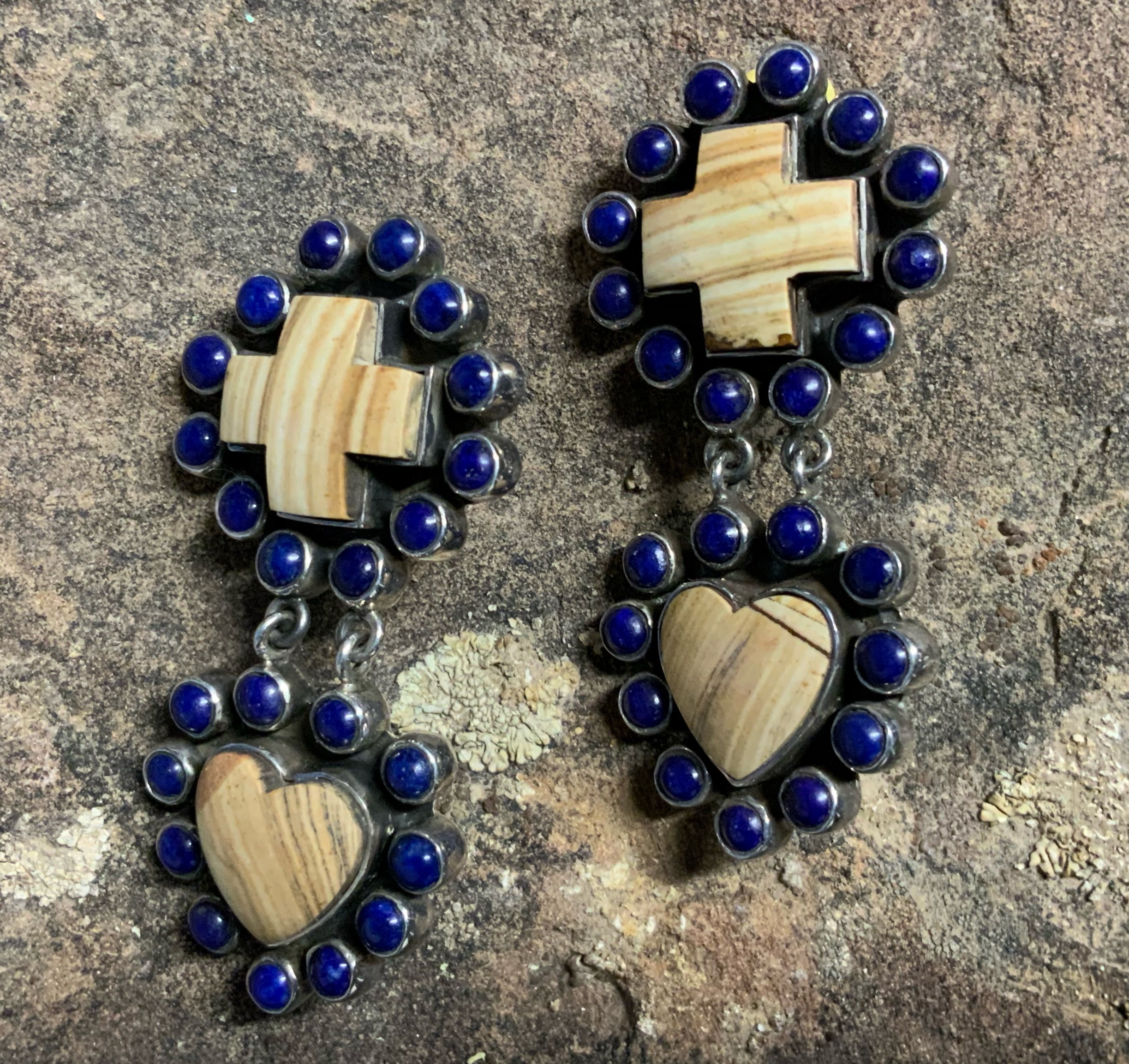 Dan Dodson Sterling Silver Jasper Lapis Clip Earrings