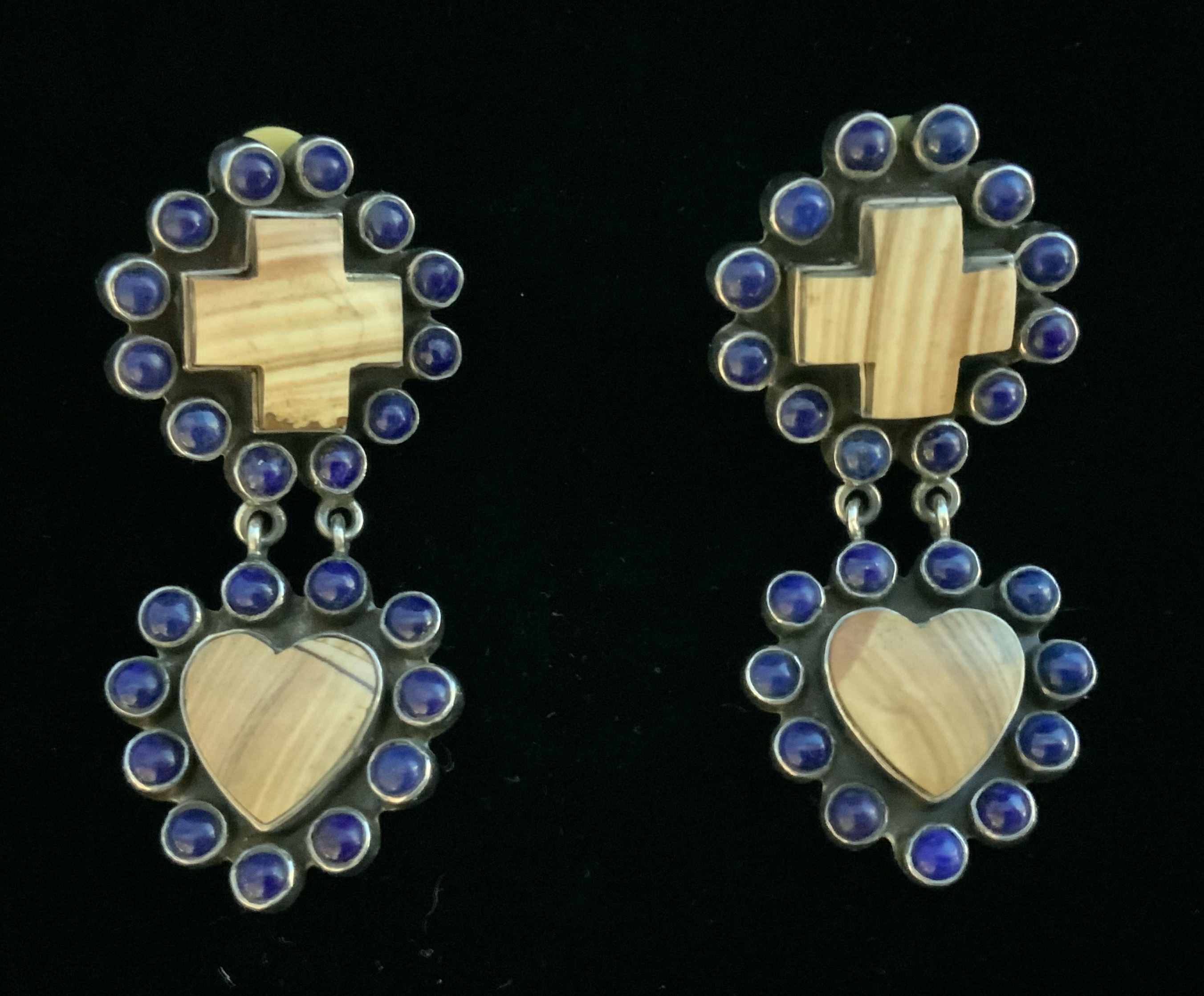 Dan Dodson Sterling Silver Jasper Lapis Clip Earrings