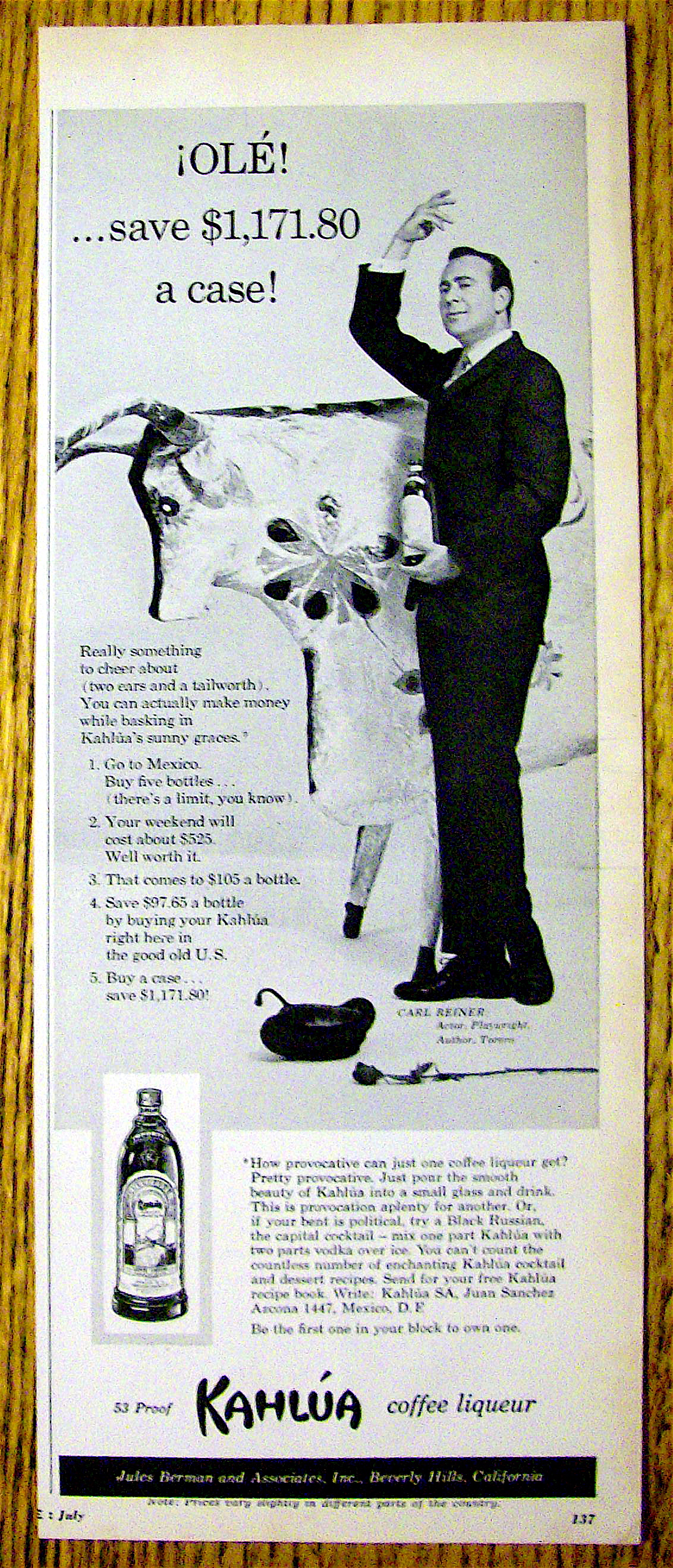 1960 Kahlua Coffee Liqueur with Actor Carl Reiner
