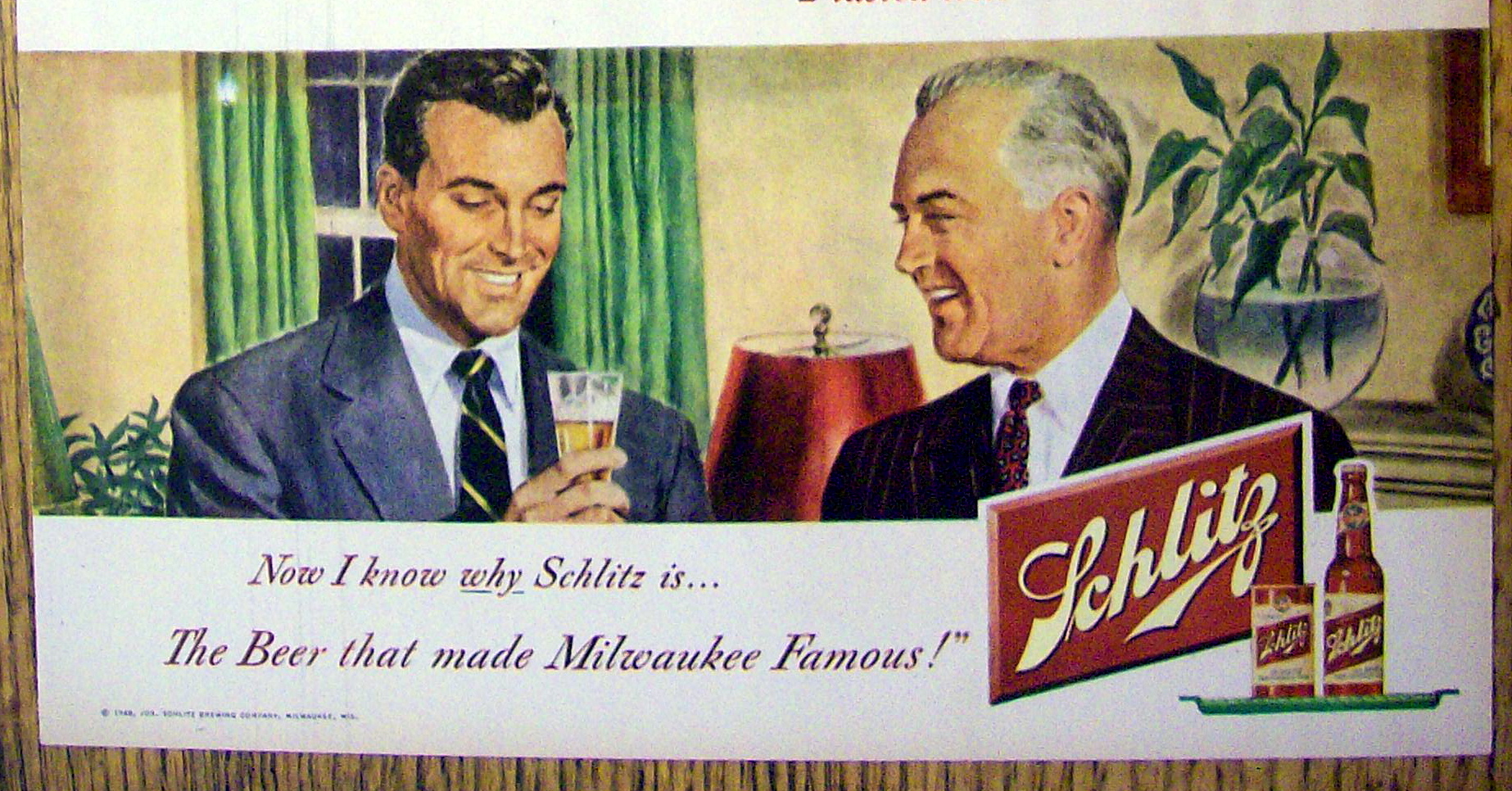 1948 Schlitz Beer with 2 Men Talking & Walking