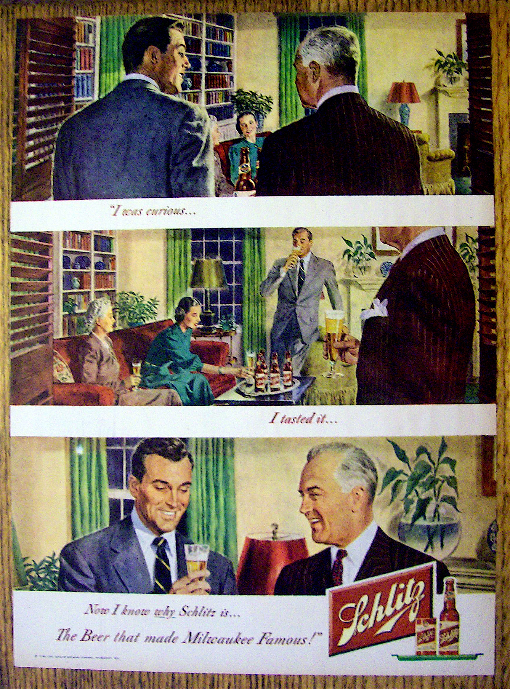 1948 Schlitz Beer with 2 Men Talking & Walking
