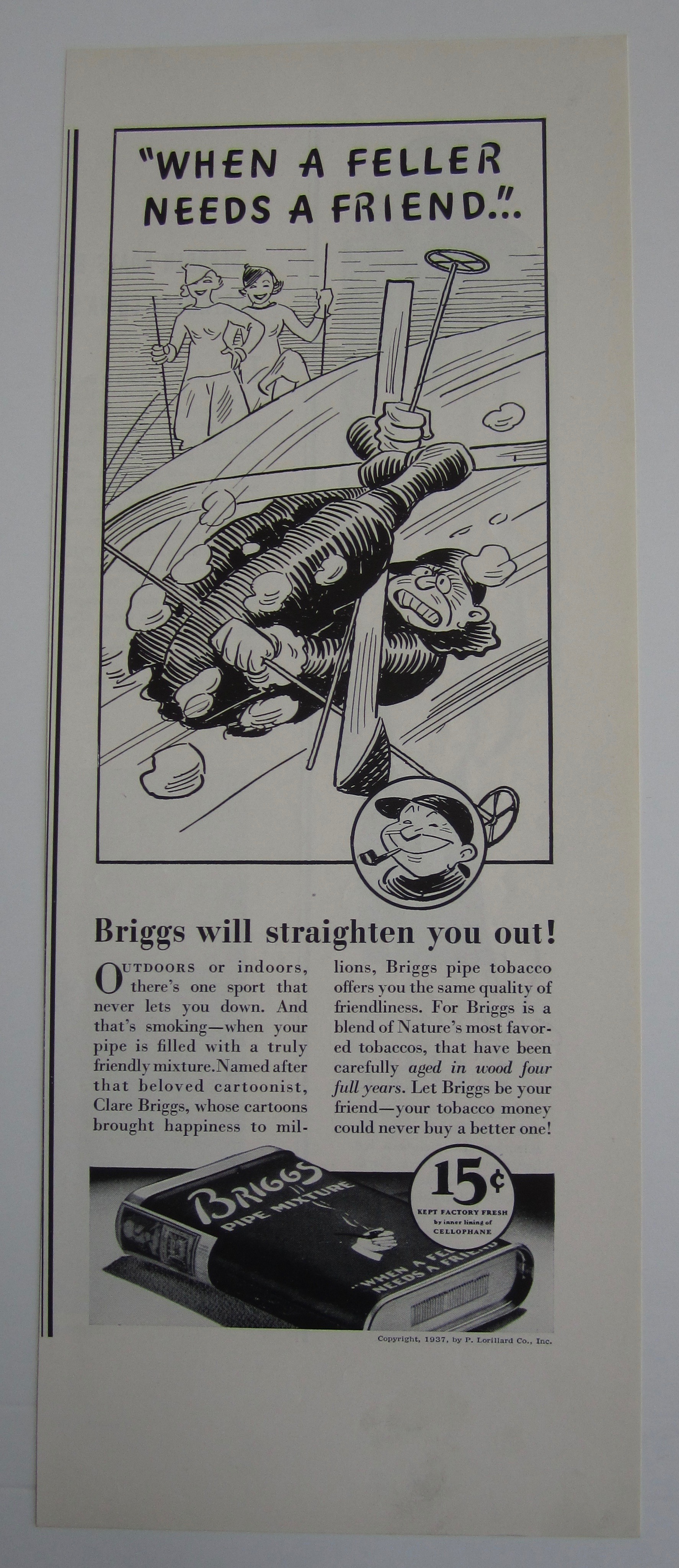 1937 Briggs Pipe Mixture Tobacco with Man Skiing