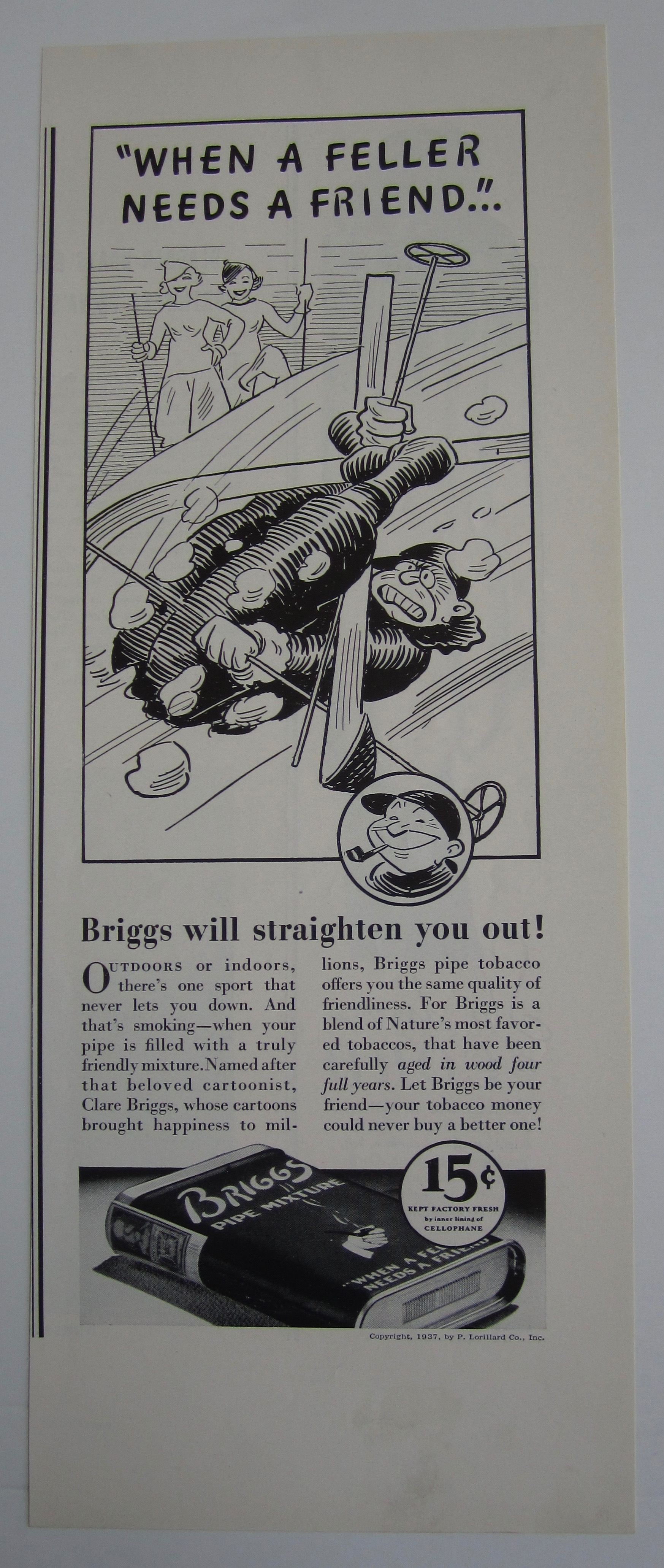 1937 Briggs Pipe Mixture Tobacco with Man Skiing