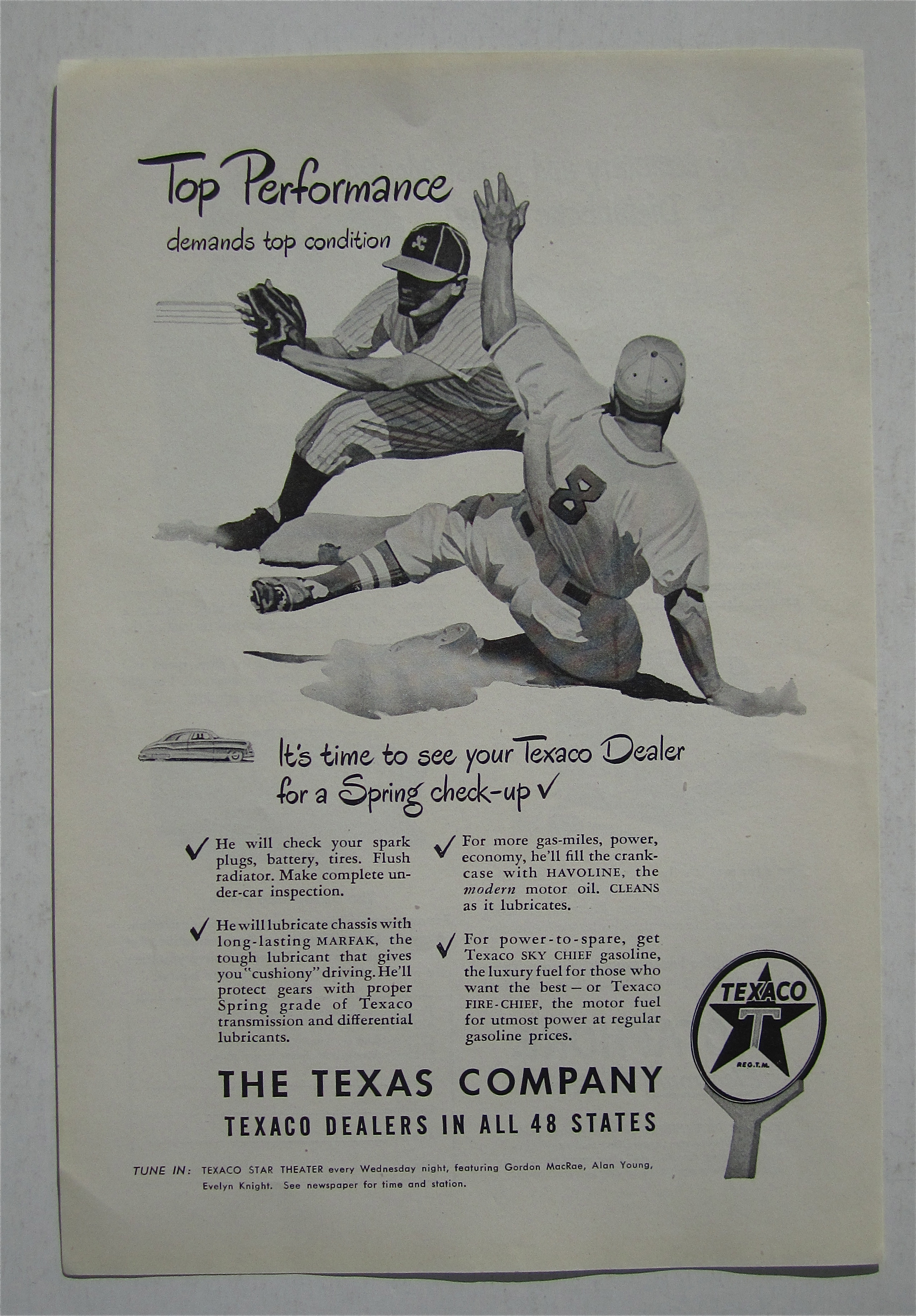 1948 Texaco with Baseball Player Sliding into Base
