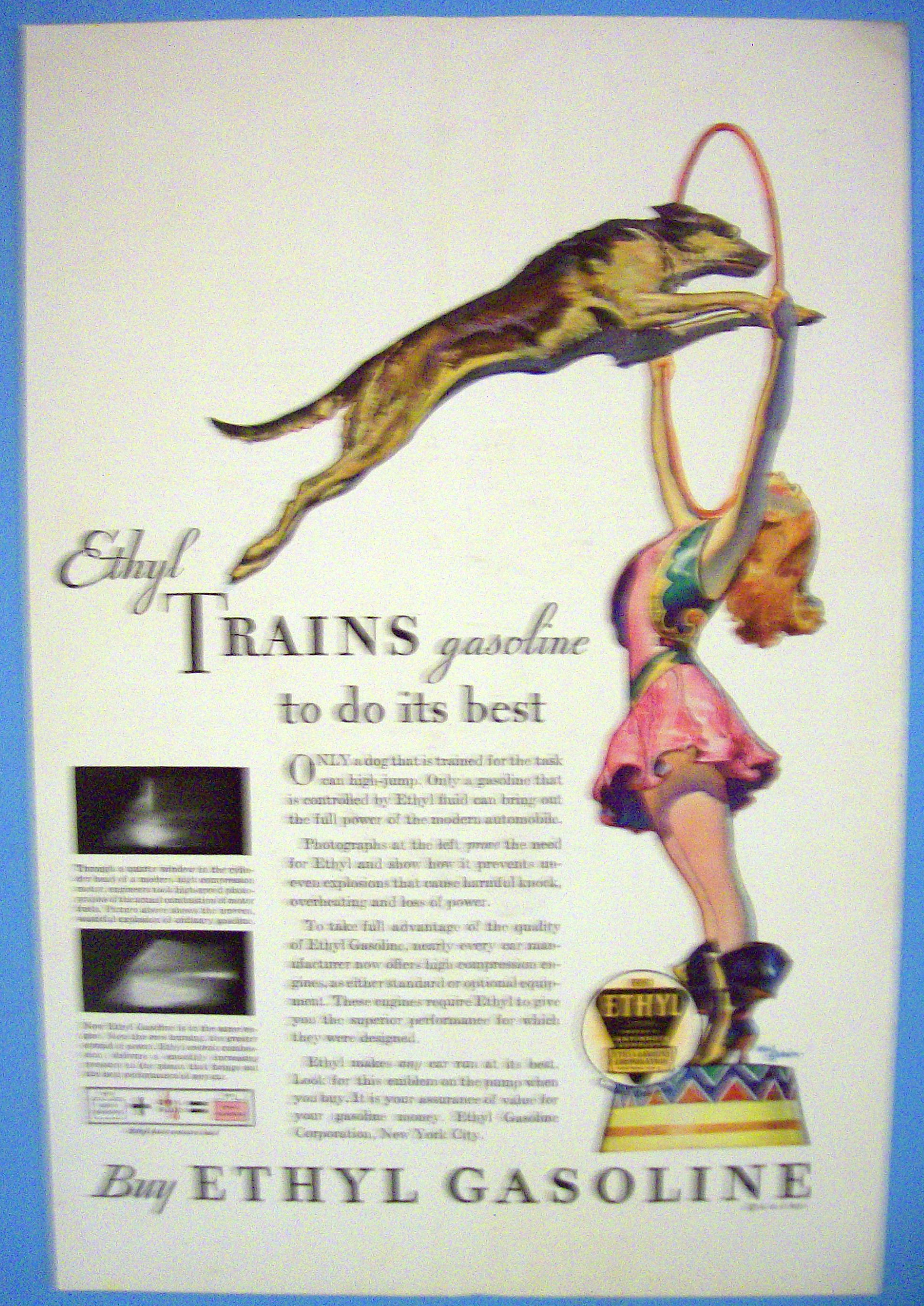 1938 Ethyl Gasoline with Dog Jumping Hoop