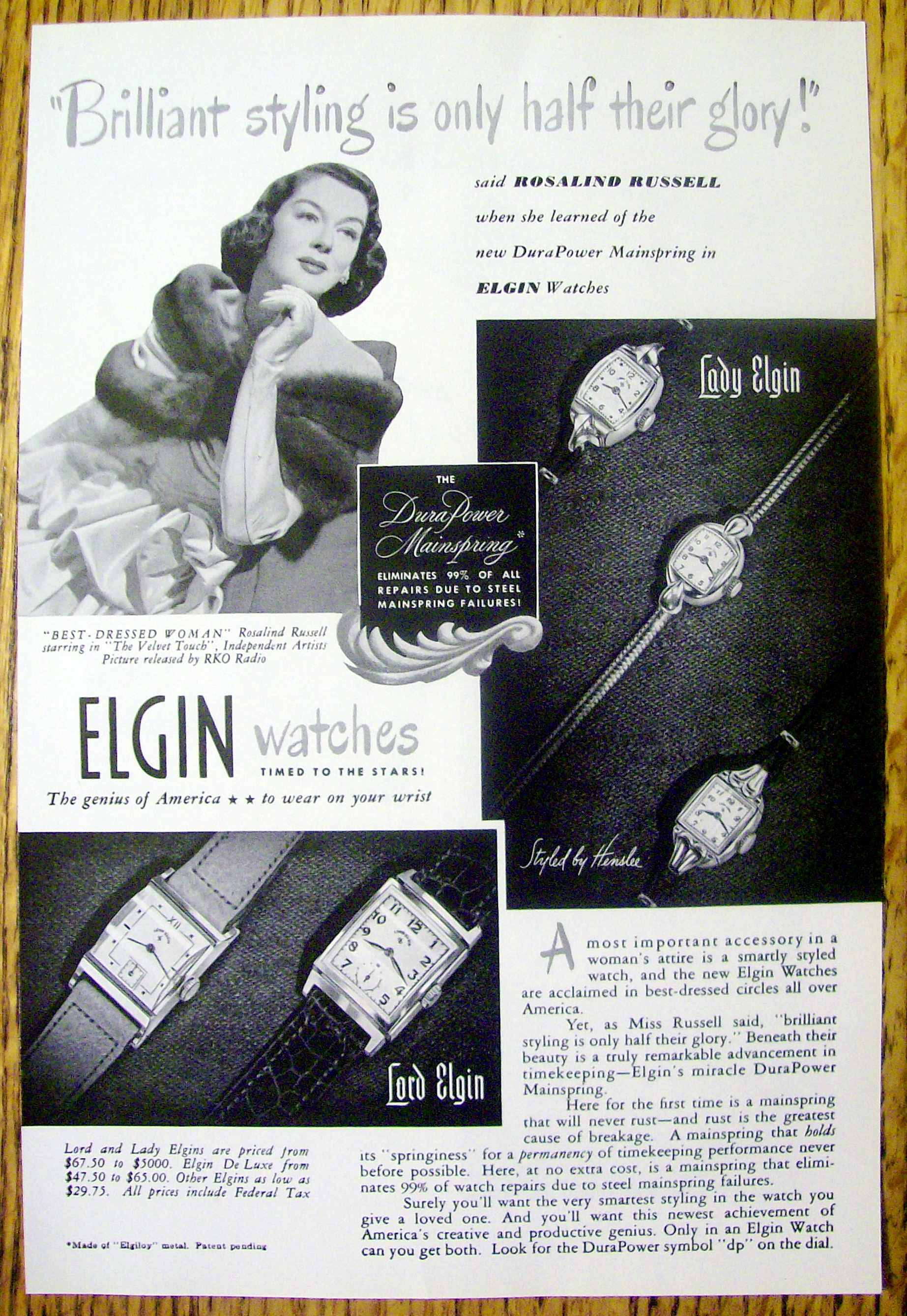 1948 Elgin Watches with Rosalind Russell