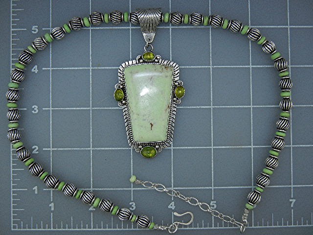 David Troutman Sterling Silver Variscite Peridot Neckla