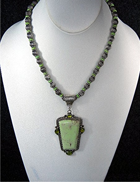 David Troutman Sterling Silver Variscite Peridot Neckla