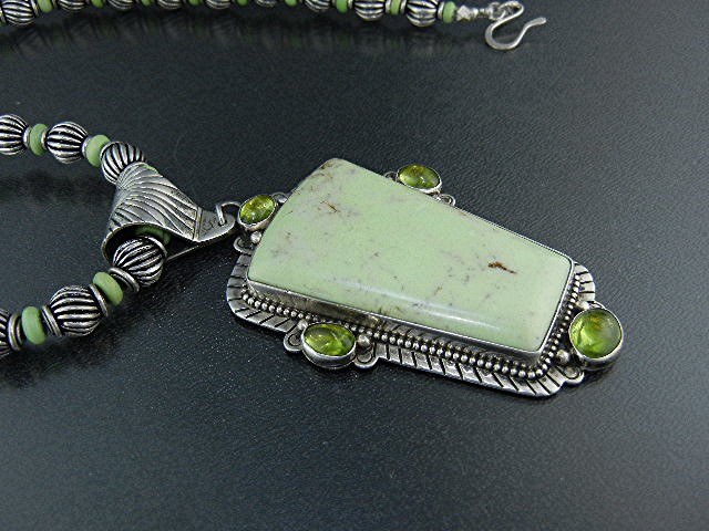 David Troutman Sterling Silver Variscite Peridot Neckla