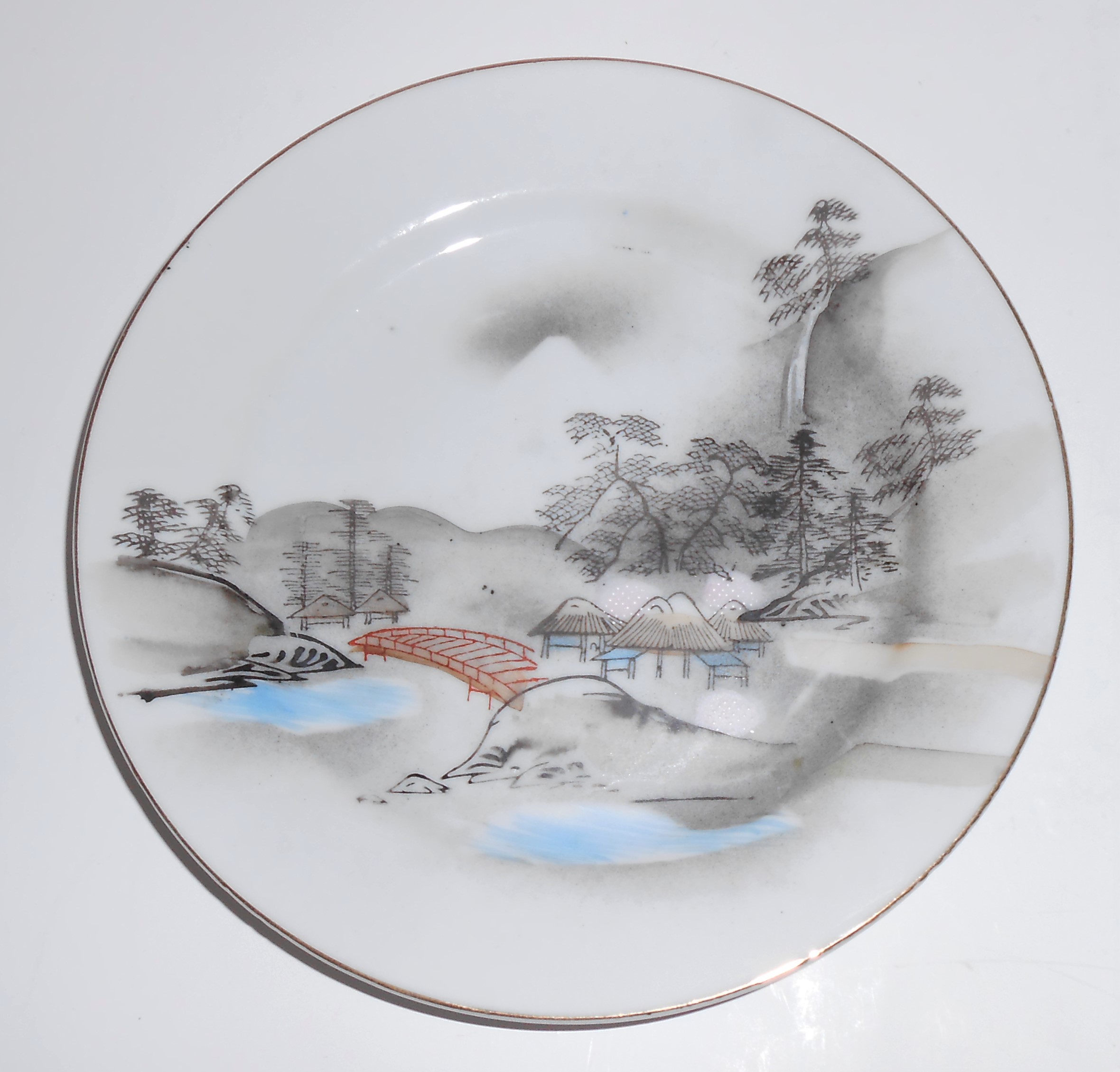 Noritake Porcelain Morimura China River Bridge Huts Mt