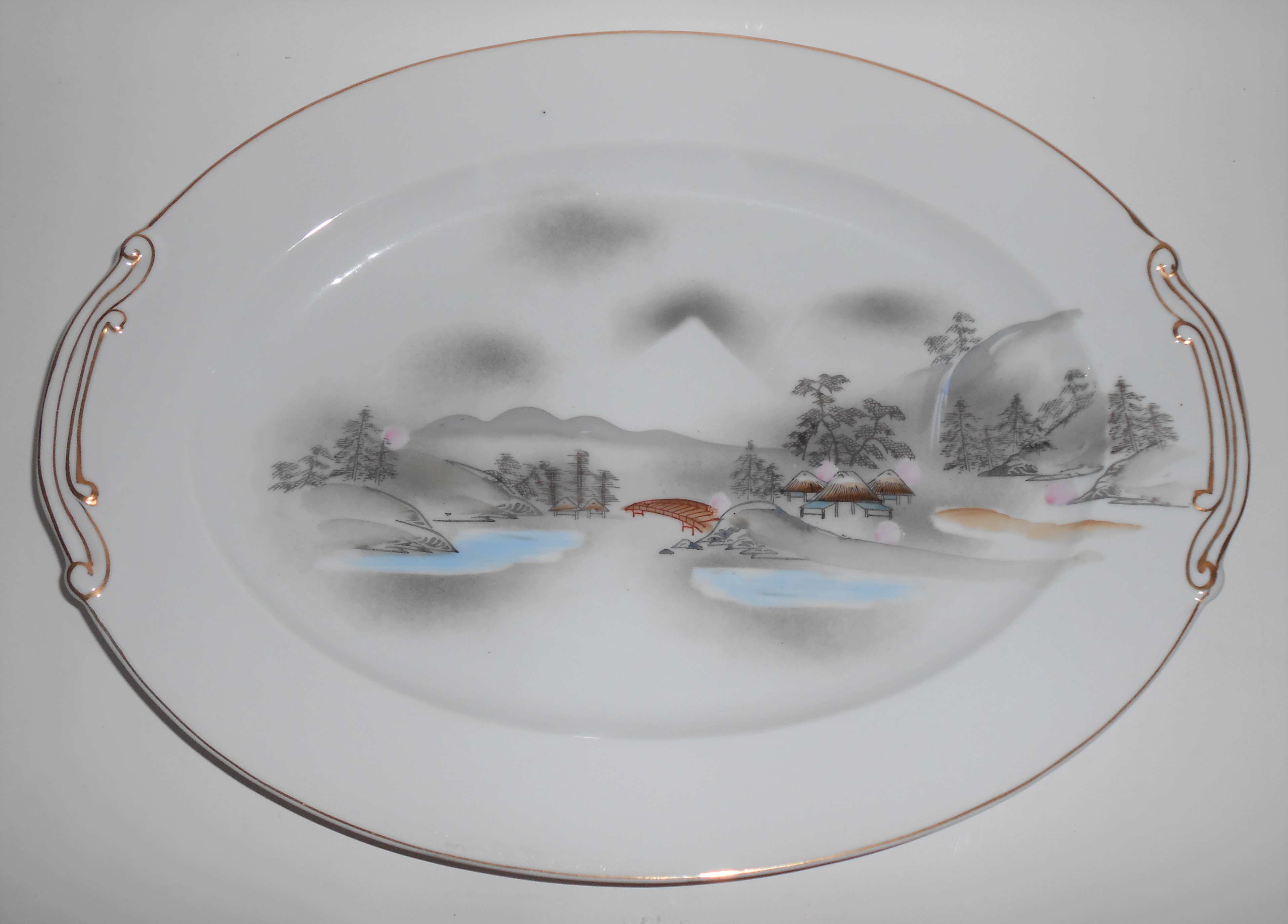 Noritake Porcelain Morimura China River Bridge Huts Mt
