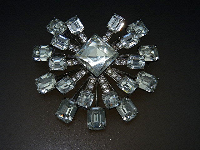 Eisenberg Sterling Silver Crystal Brooch Original Box