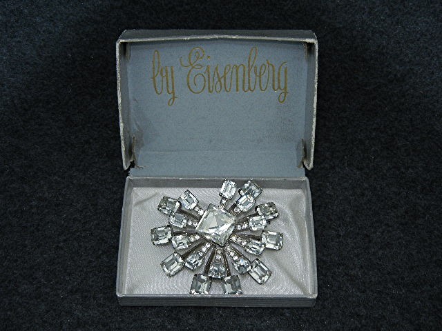 Eisenberg Sterling Silver Crystal Brooch Original Box