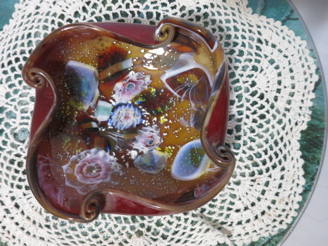 Murano Art Glass Uranium Bowl Rare Mid Century Floral Abstract