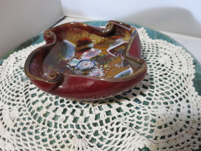 Murano Art Glass Uranium Bowl Rare Mid Century Floral Abstract