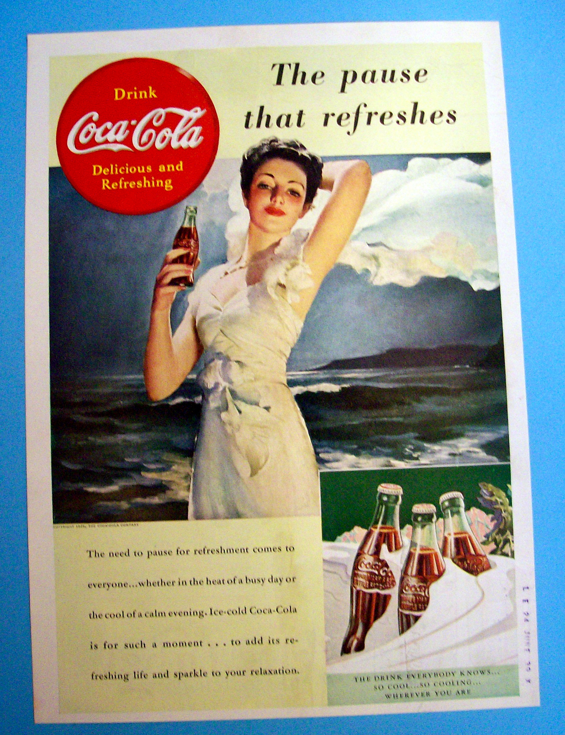 1939 Coca Cola w/ Lovely Woman Enjoying Bottle of Soda