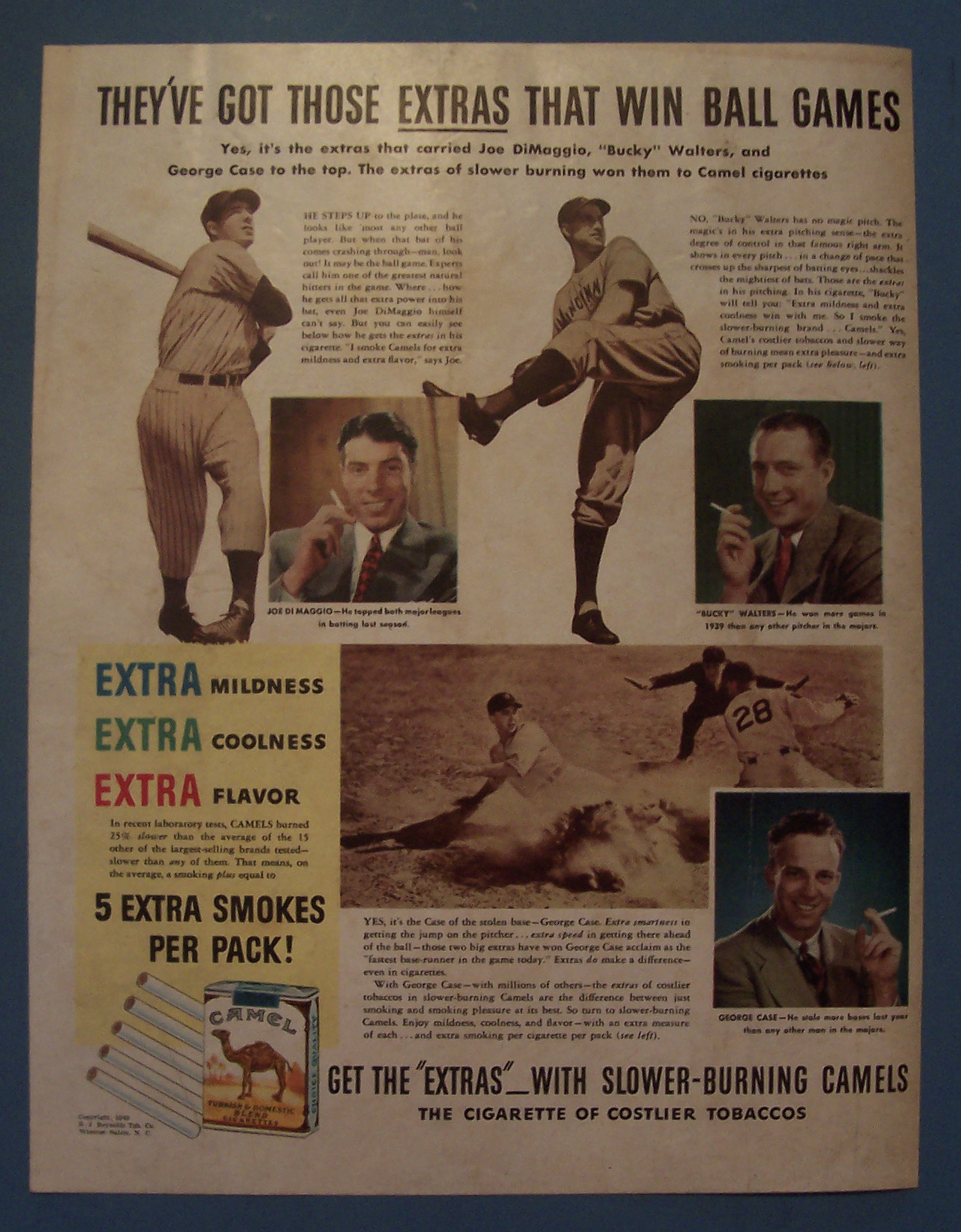 1940 Camel Cigarettes w/Di Maggio, Case & Walters