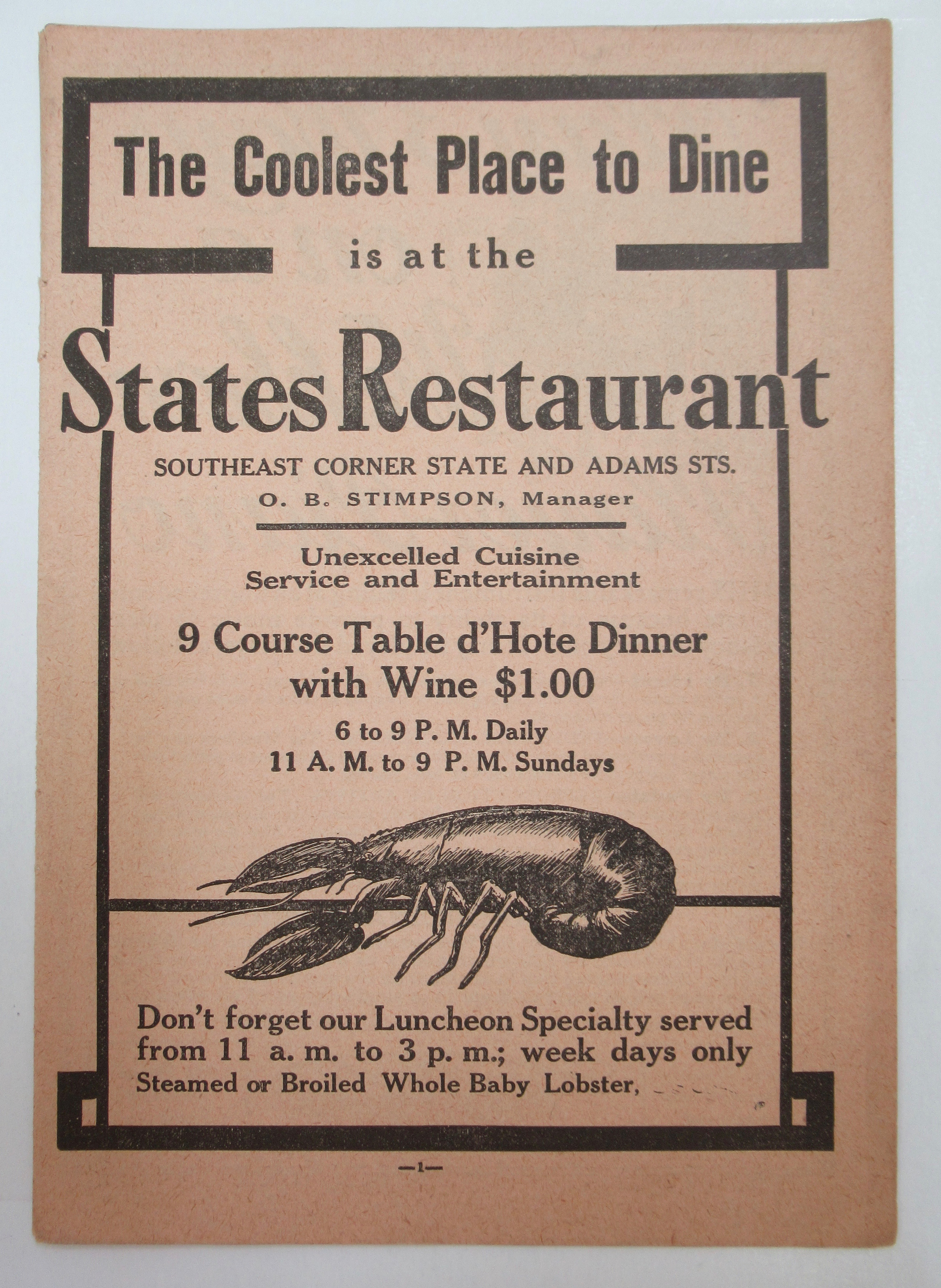 1911 States Restaurant with Lobster