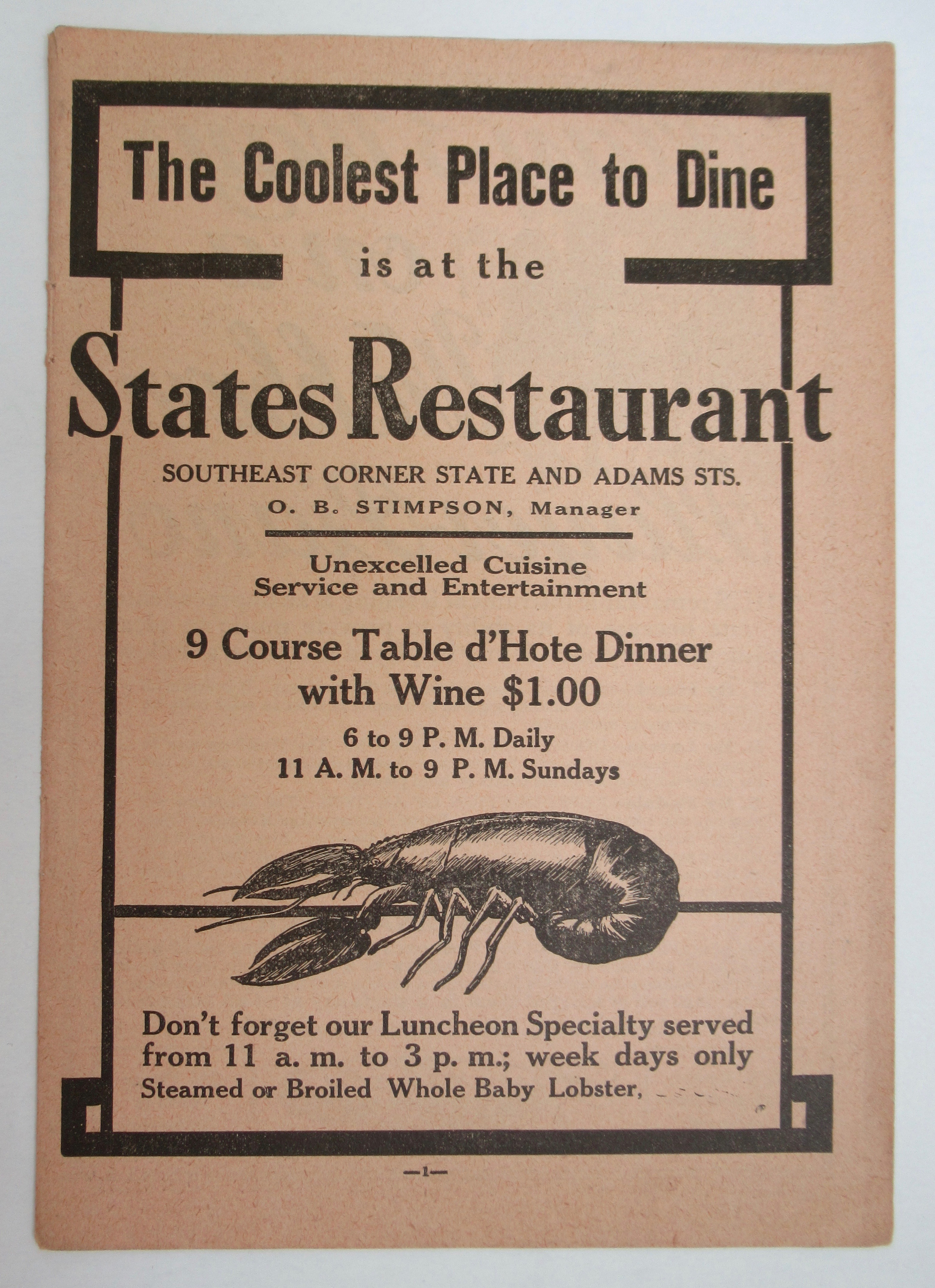1911 States Restaurant with Lobster