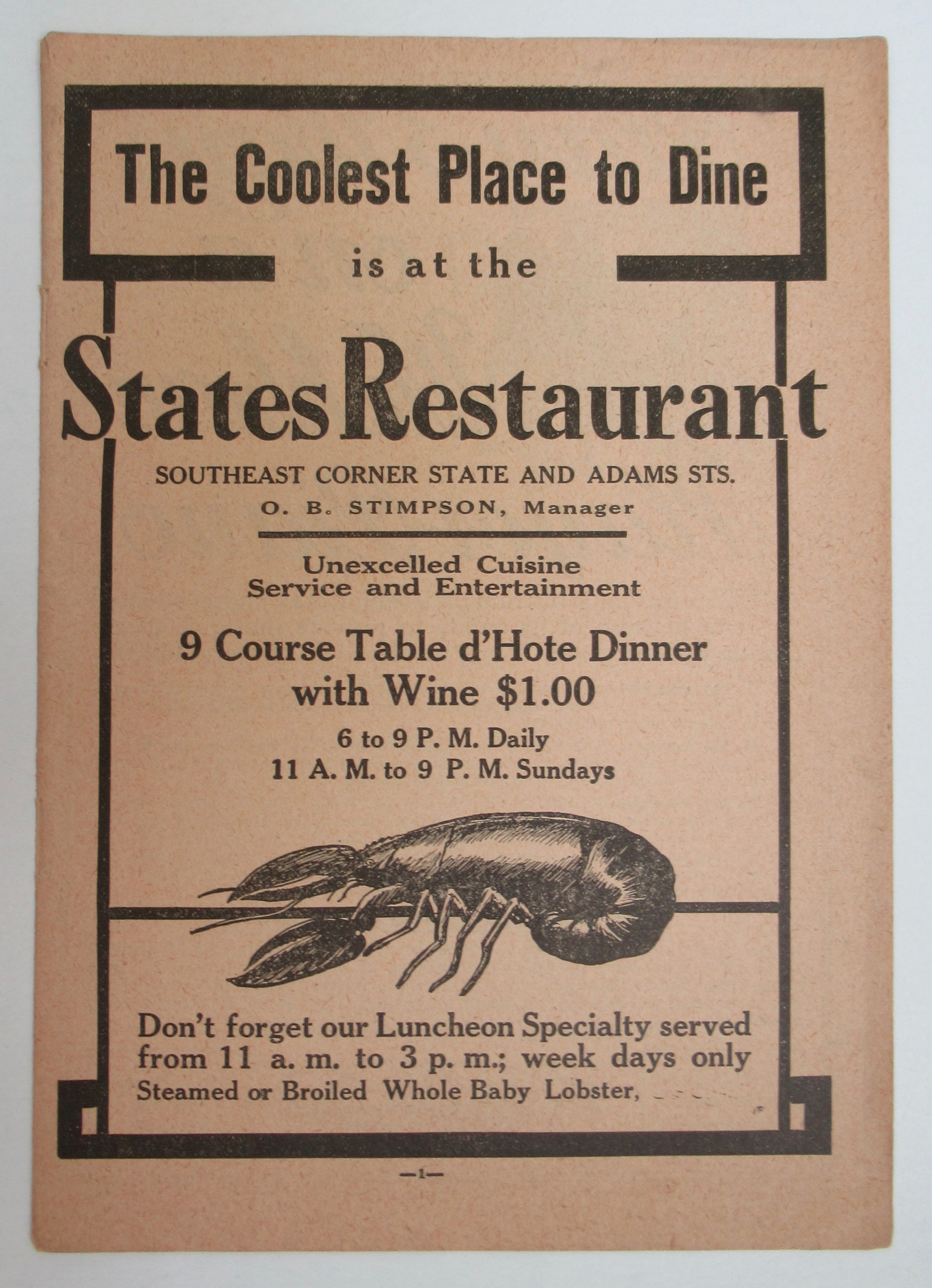 1911 States Restaurant with Lobster