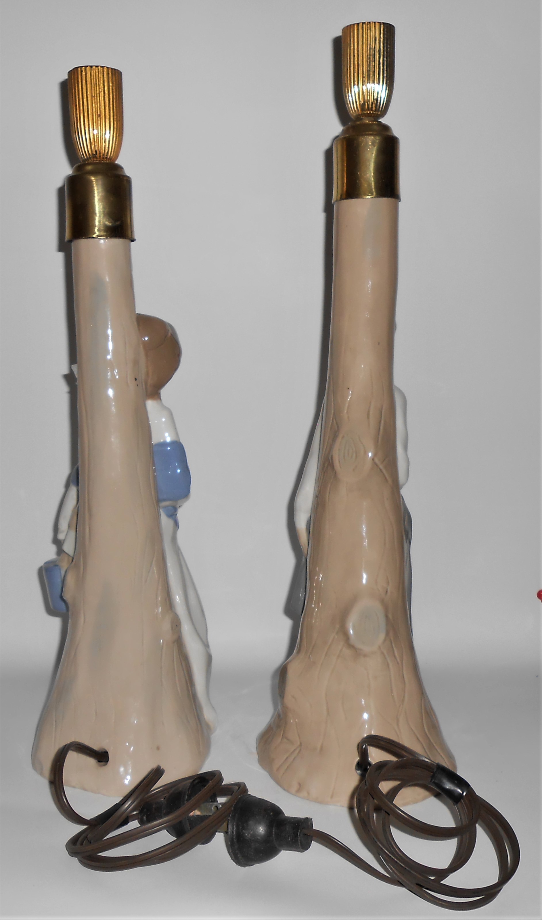 Pair Dalia Porcelain Boy & Girl Decorated Tall Lamps