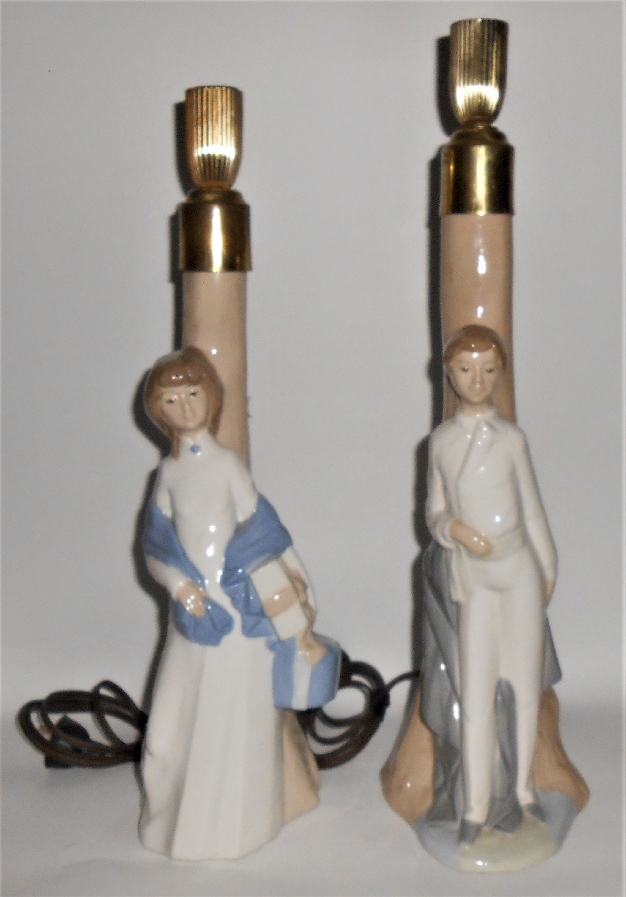 Pair Dalia Porcelain Boy & Girl Decorated Tall Lamps